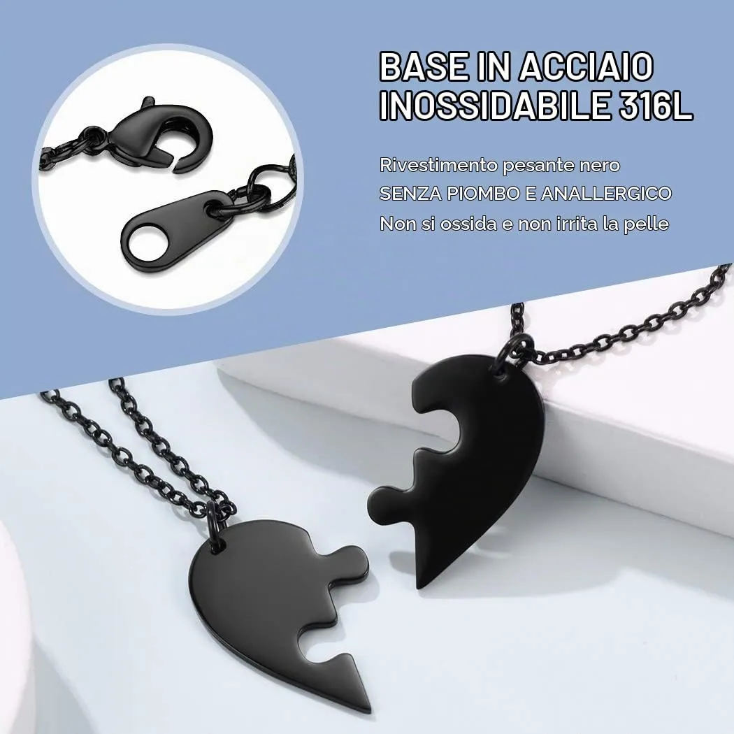 Suplight Collana Donna Personalizzata a Cuore Divisio con Nome in 2 pezzi collana nera donna Acciaio Inossidabile Collana Puzzle collana coppia personalizzata Regalo Natale San Valentino - immagine 5