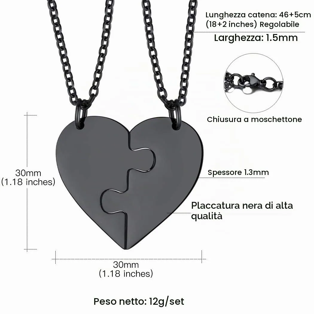 Suplight Collana Donna Personalizzata a Cuore Divisio con Nome in 2 pezzi collana nera donna Acciaio Inossidabile Collana Puzzle collana coppia personalizzata Regalo Natale San Valentino - immagine 6