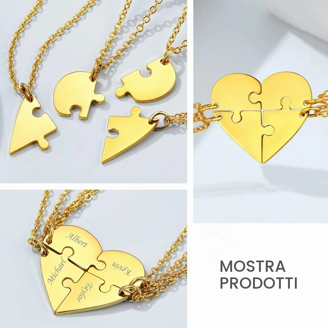 Suplight Collana Donna Personalizzata a Cuore Divisio con Nome in 4 pezzi collana oro donna Acciaio Inossidabile Collana Puzzle collana amica famiglia personalizzata Regalo Natale San Valentino - immagine 4