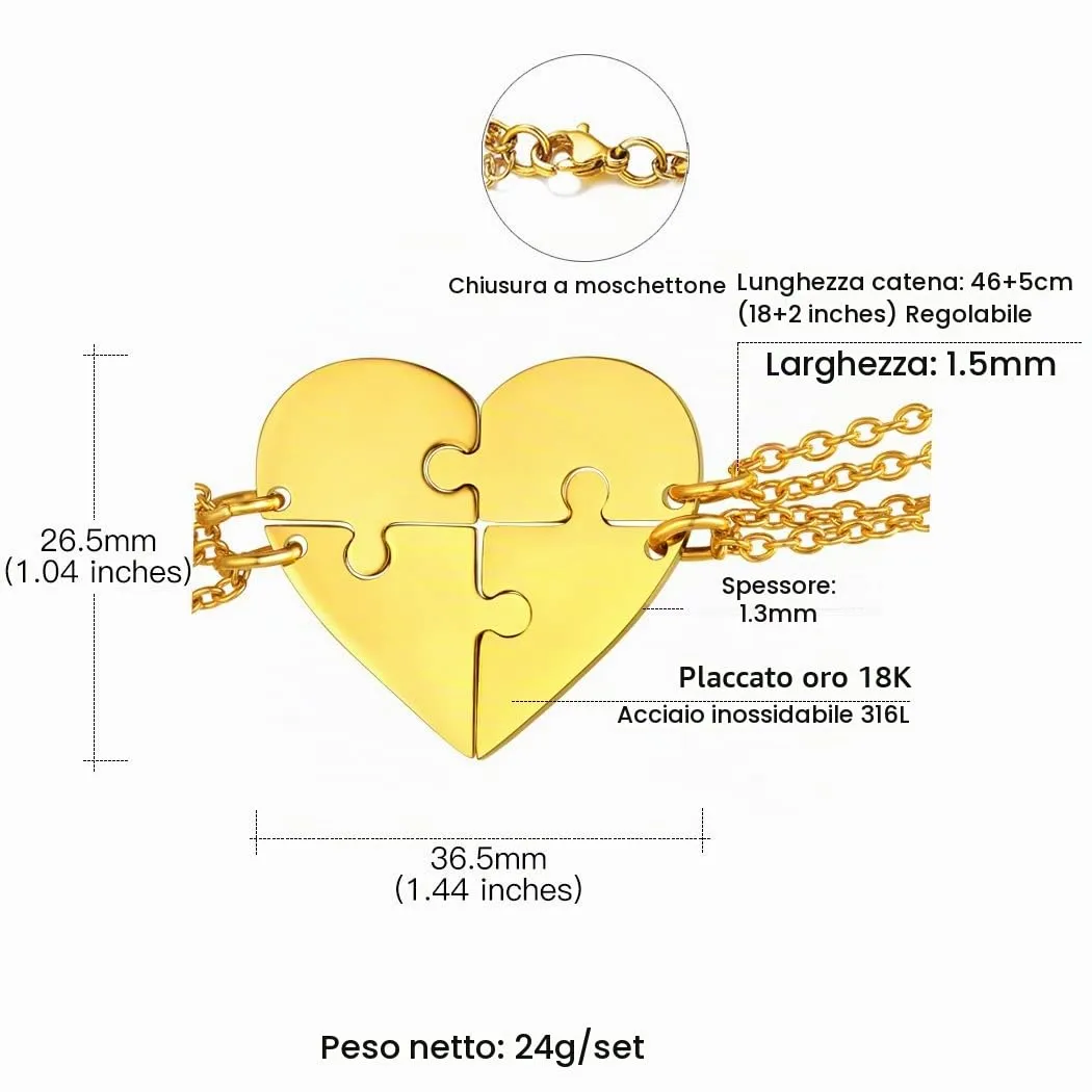 Suplight Collana Donna Personalizzata a Cuore Divisio con Nome in 4 pezzi collana oro donna Acciaio Inossidabile Collana Puzzle collana amica famiglia personalizzata Regalo Natale San Valentino - immagine 6