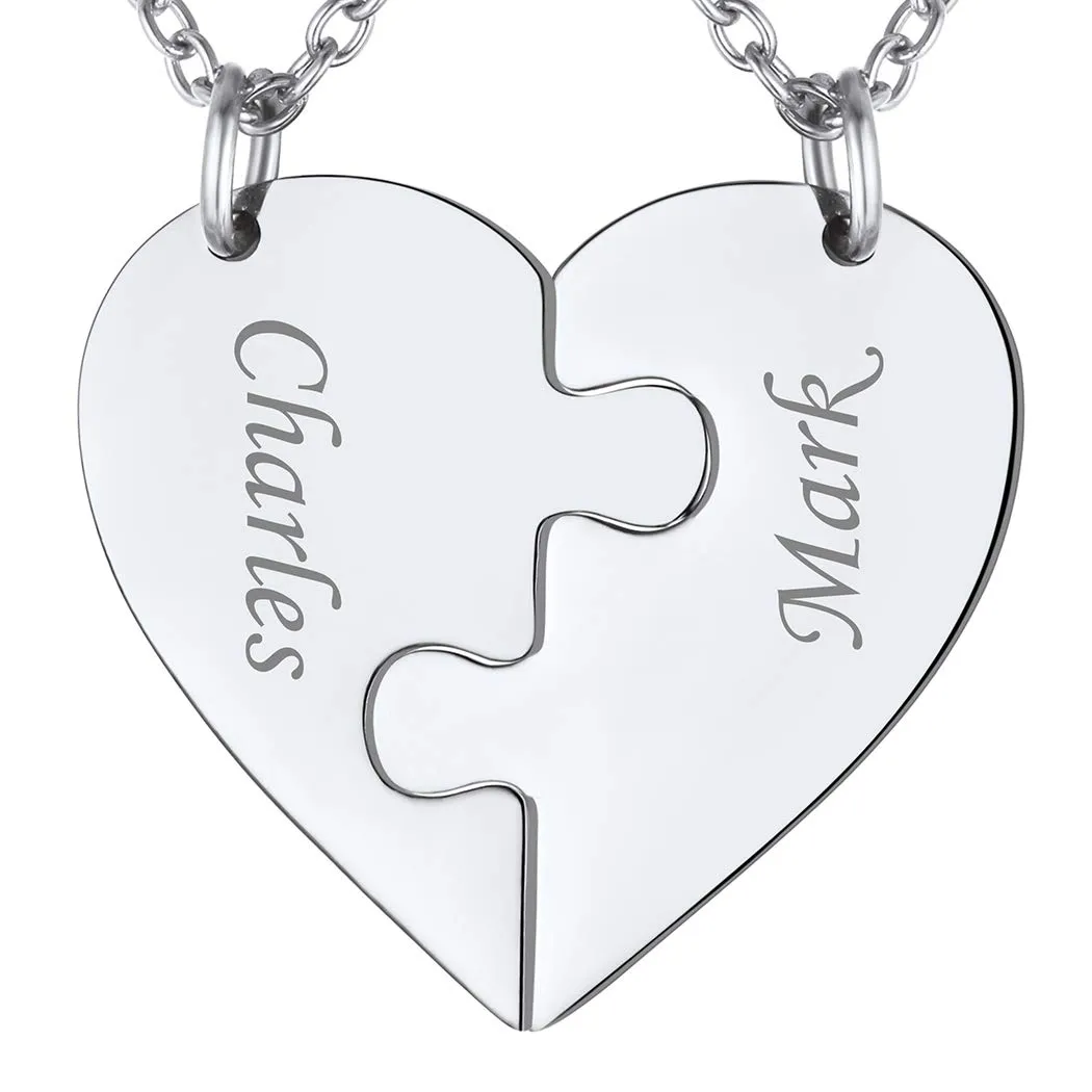 Suplight Collana Donna Personalizzata a Cuore Divisio con Nome in 2 pezzi collana donna Acciaio Inossidabile Collana Puzzle collana coppia personalizzata Regalo Natale San Valentino - immagine 1