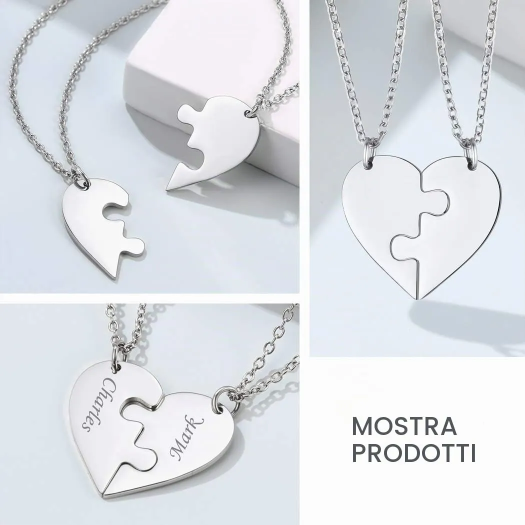 Suplight Collana Donna Personalizzata a Cuore Divisio con Nome in 2 pezzi collana donna Acciaio Inossidabile Collana Puzzle collana coppia personalizzata Regalo Natale San Valentino - immagine 4