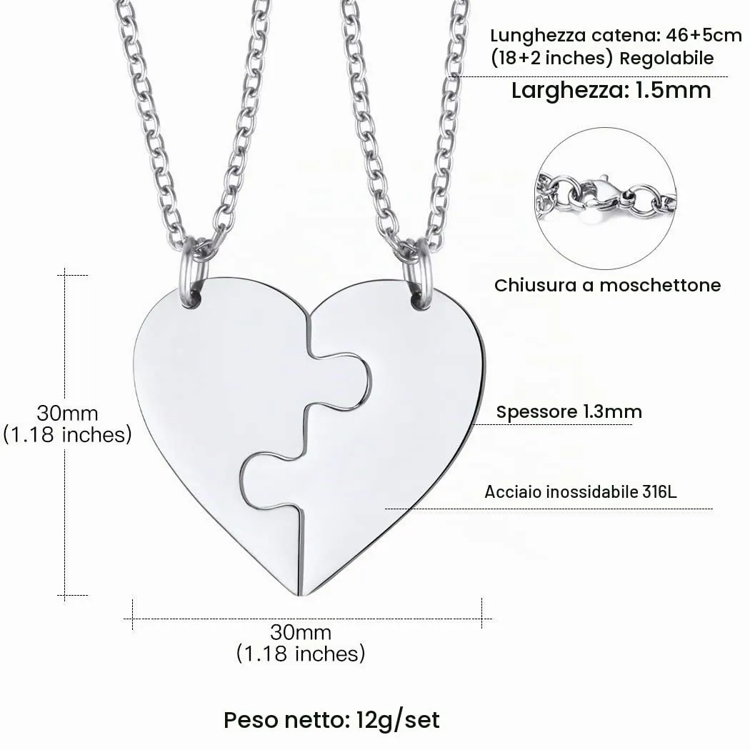 Suplight Collana Donna Personalizzata a Cuore Divisio con Nome in 2 pezzi collana donna Acciaio Inossidabile Collana Puzzle collana coppia personalizzata Regalo Natale San Valentino - immagine 6