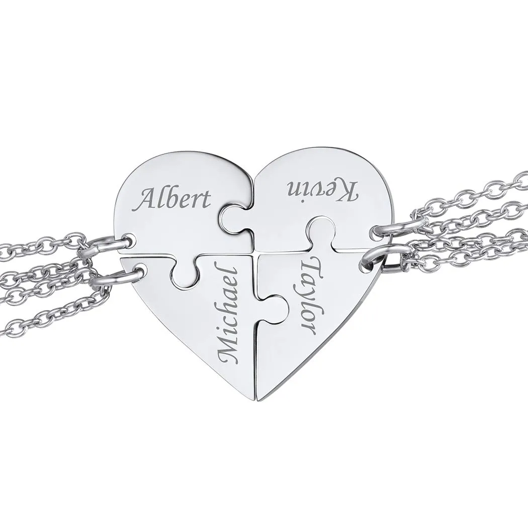 Suplight Collana Donna Personalizzata a Cuore Divisio con Nome in 4 pezzi collana donna Acciaio Inossidabile Collana Puzzle collana amica famiglia personalizzata Regalo Natale San Valentino - immagine 1