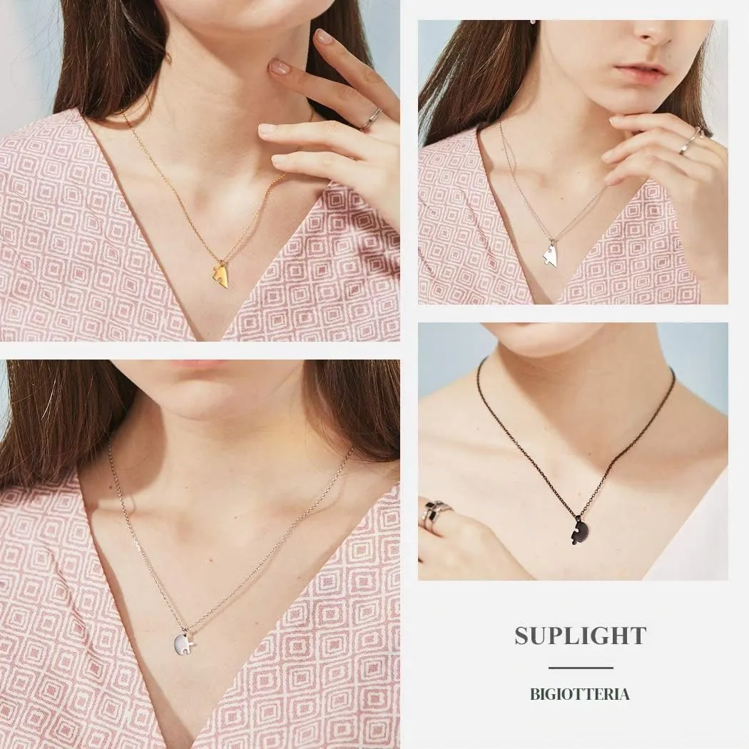 Suplight Collana Donna Personalizzata a Cuore Divisio con Nome in 4 pezzi collana donna Acciaio Inossidabile Collana Puzzle collana amica famiglia personalizzata Regalo Natale San Valentino - immagine 2