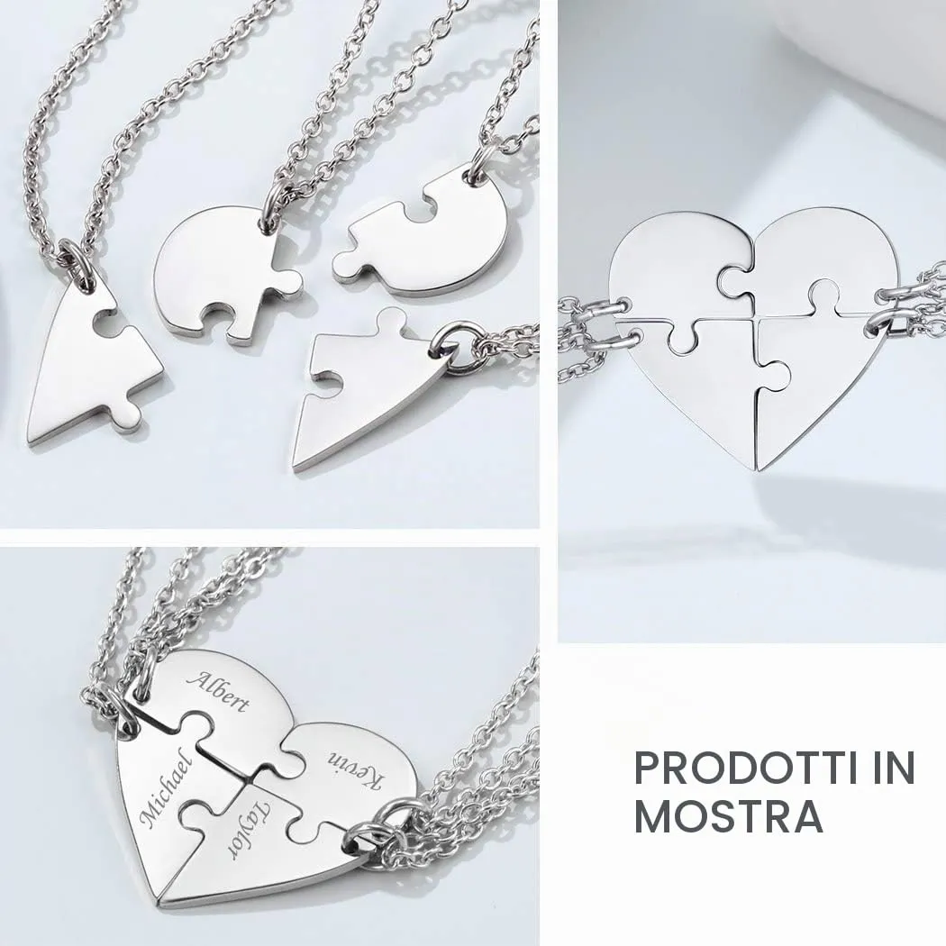 Suplight Collana Donna Personalizzata a Cuore Divisio con Nome in 4 pezzi collana donna Acciaio Inossidabile Collana Puzzle collana amica famiglia personalizzata Regalo Natale San Valentino - immagine 4