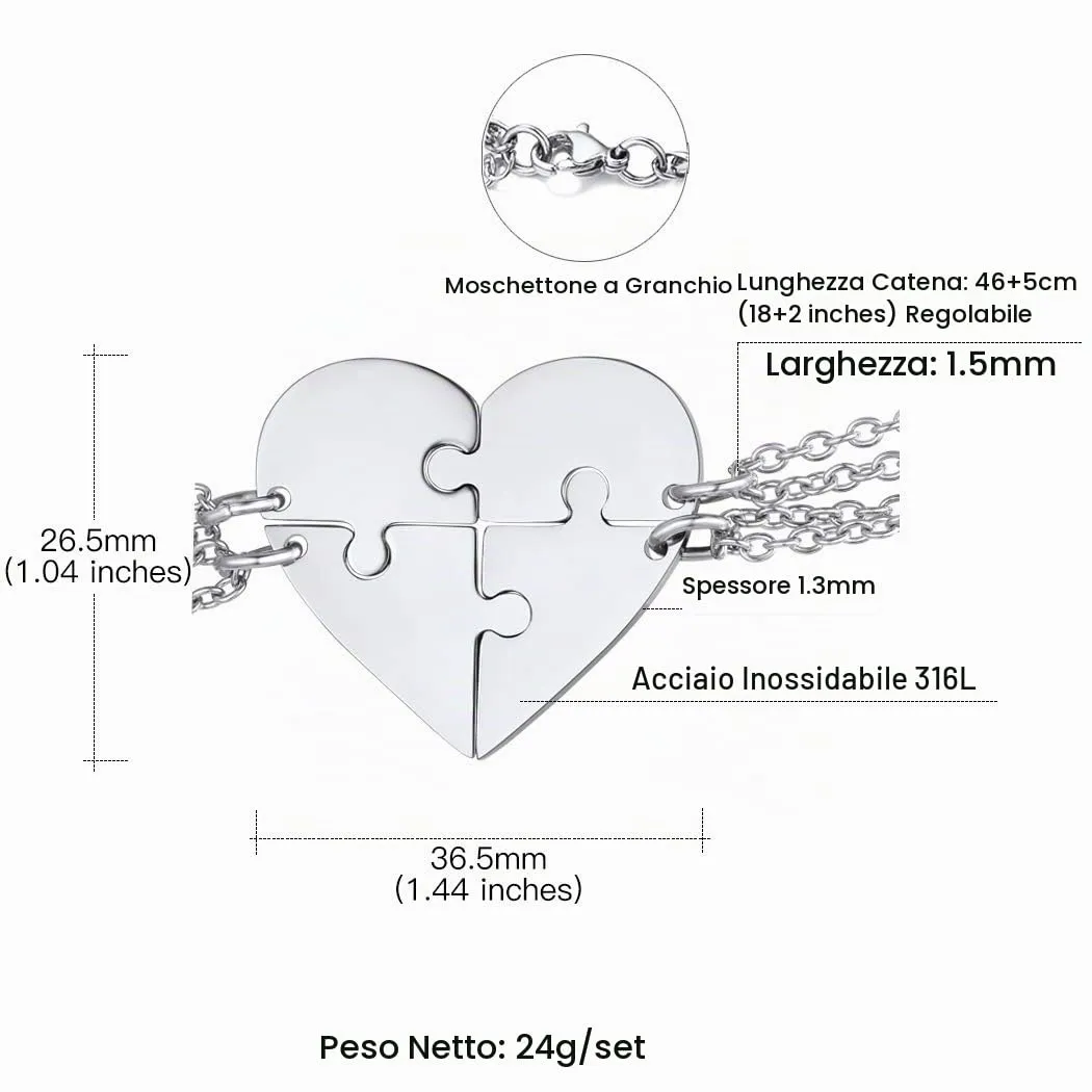 Suplight Collana Donna Personalizzata a Cuore Divisio con Nome in 4 pezzi collana donna Acciaio Inossidabile Collana Puzzle collana amica famiglia personalizzata Regalo Natale San Valentino - immagine 6