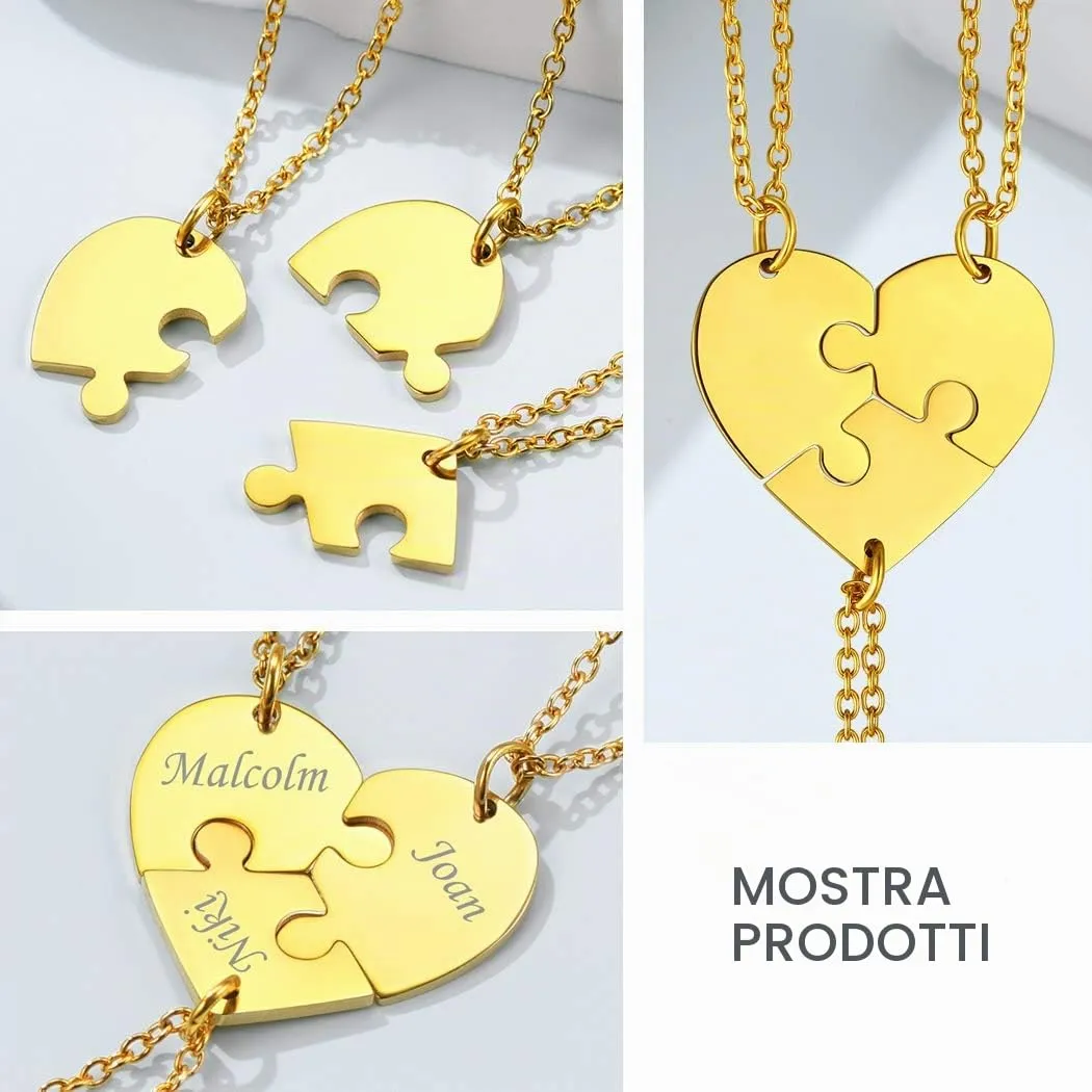Suplight Collana Donna Personalizzata a Cuore Divisio con Nome in 3 pezzi collana oro donna Acciaio Inossidabile Collana Puzzle collana amica famiglia personalizzata Regalo Natale San Valentino - immagine 4