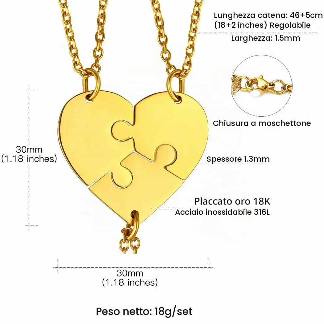 Suplight Collana Donna Personalizzata a Cuore Divisio con Nome in 3 pezzi collana oro donna Acciaio Inossidabile Collana Puzzle collana amica famiglia personalizzata Regalo Natale San Valentino - immagine 6