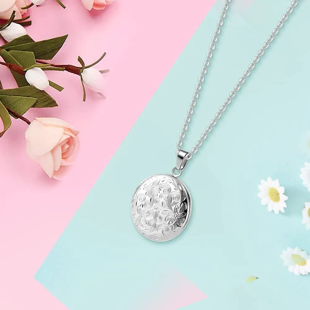 TOFBS Collana da Donna Medaglione Ciondolo Apribile Locket Portafoto Pendente in Acciaio Inox Rotondo Vintage Collana di Foto Argento Regalo per Ragazze Donne (Argento) - immagine 2