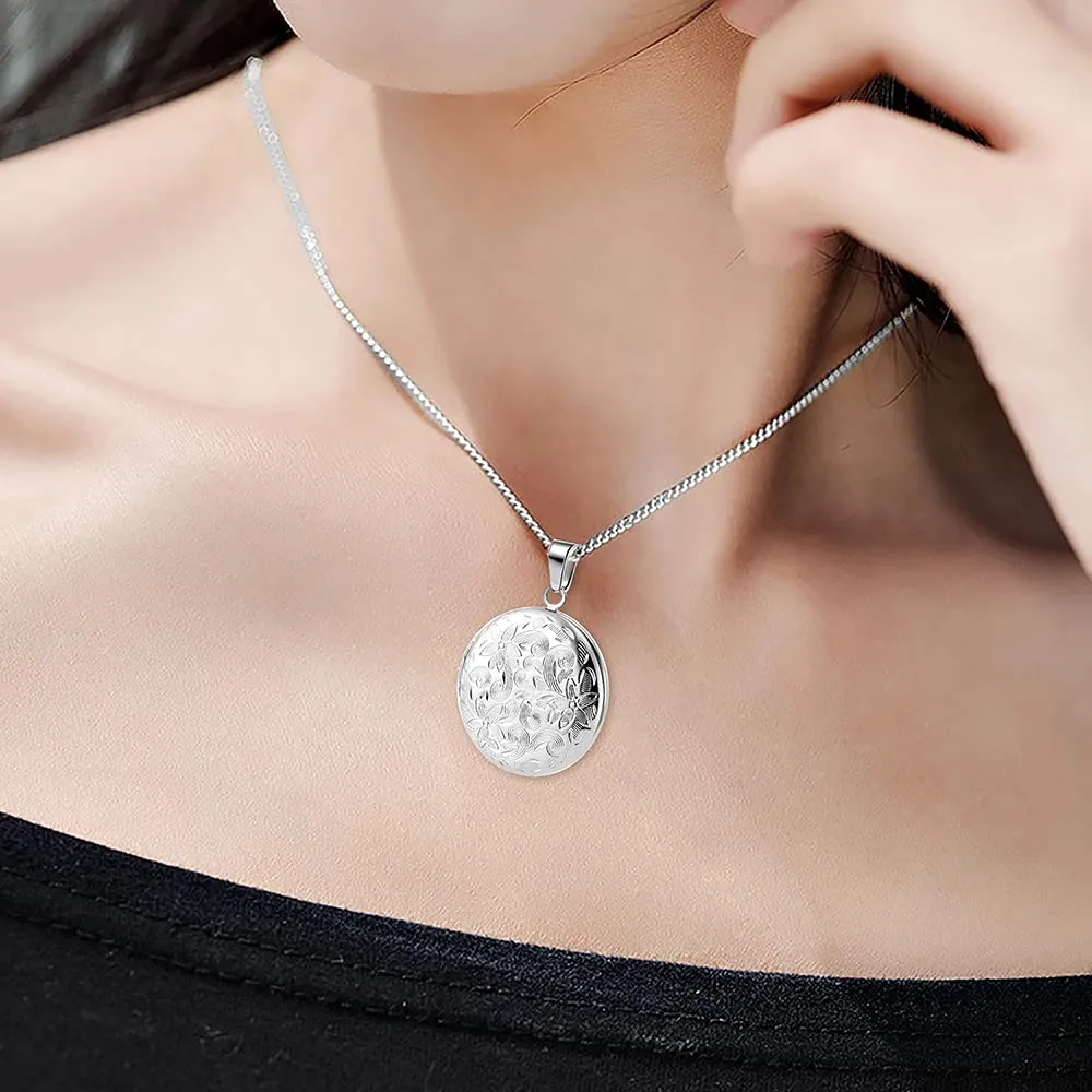 TOFBS Collana da Donna Medaglione Ciondolo Apribile Locket Portafoto Pendente in Acciaio Inox Rotondo Vintage Collana di Foto Argento Regalo per Ragazze Donne (Argento) - immagine 4