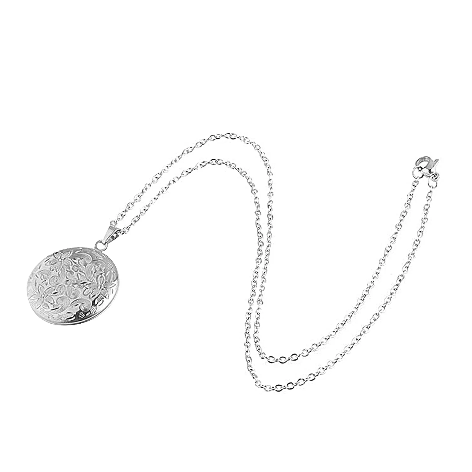 TOFBS Collana da Donna Medaglione Ciondolo Apribile Locket Portafoto Pendente in Acciaio Inox Rotondo Vintage Collana di Foto Argento Regalo per Ragazze Donne (Argento) - immagine 5