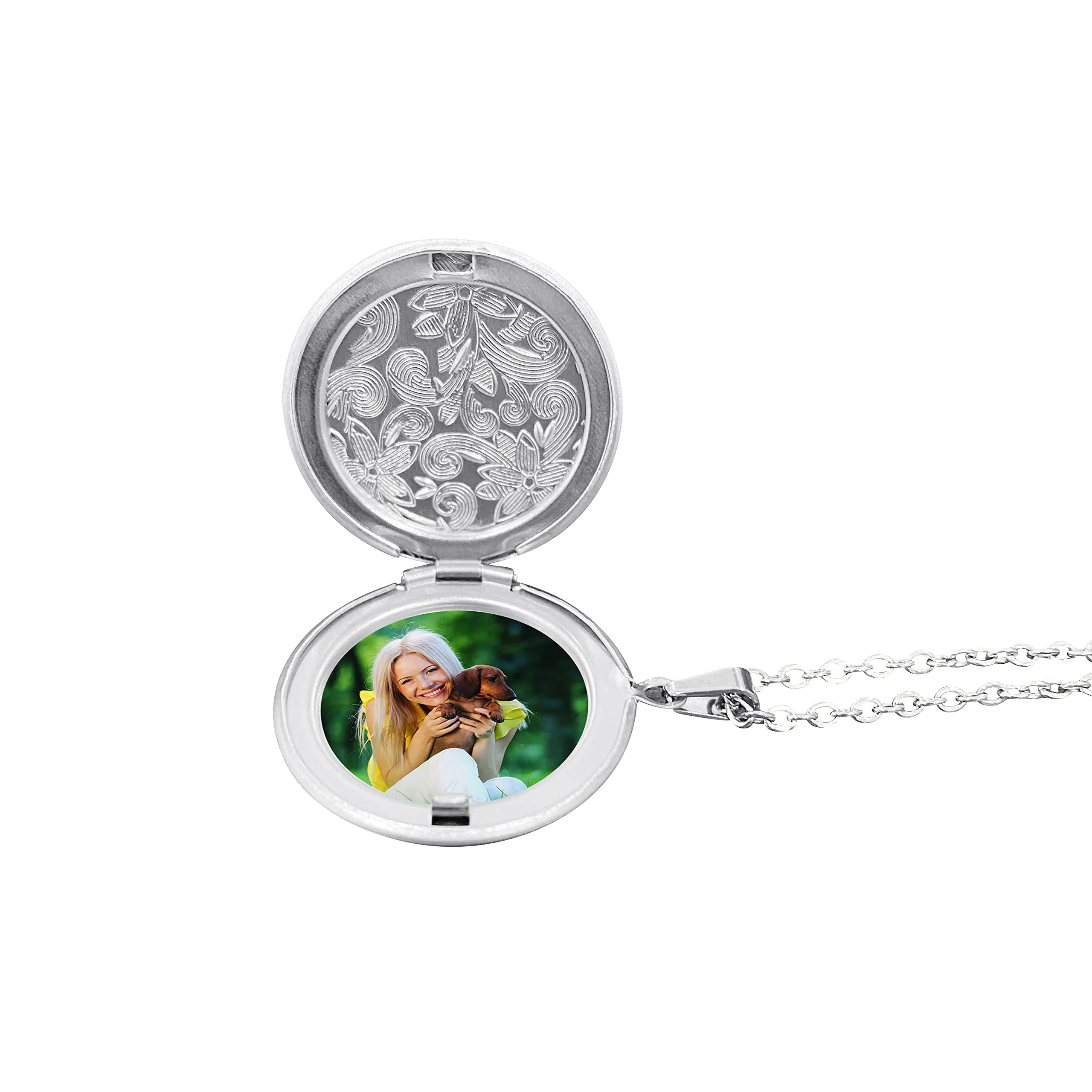 TOFBS Collana da Donna Medaglione Ciondolo Apribile Locket Portafoto Pendente in Acciaio Inox Rotondo Vintage Collana di Foto Argento Regalo per Ragazze Donne (Argento) - immagine 6