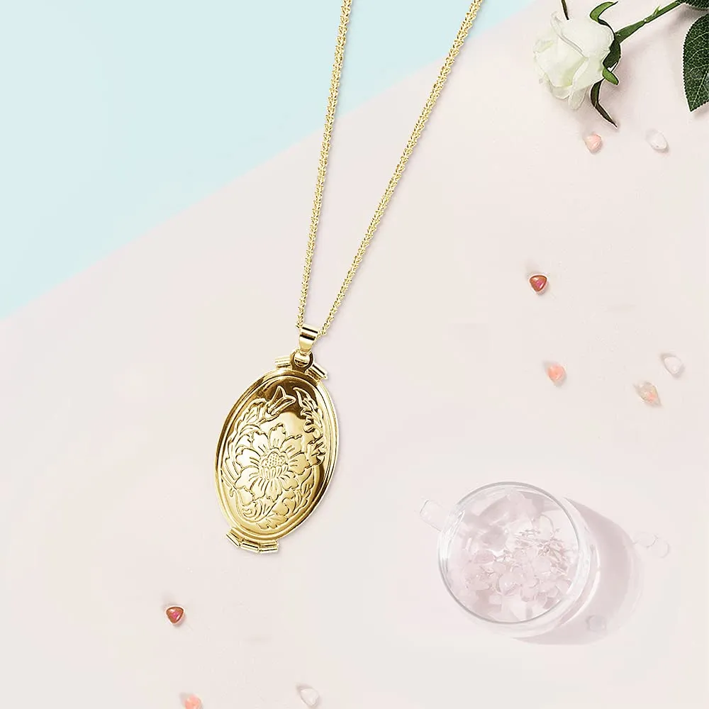 TOFBS Collana da Donna Medaglione Ciondolo Apribile Locket Portafoto Pendente in Acciaio Inox Rotondo Vintage Collana di Foto Argento Regalo per Ragazze Donne (Oro*4 foto) - immagine 2
