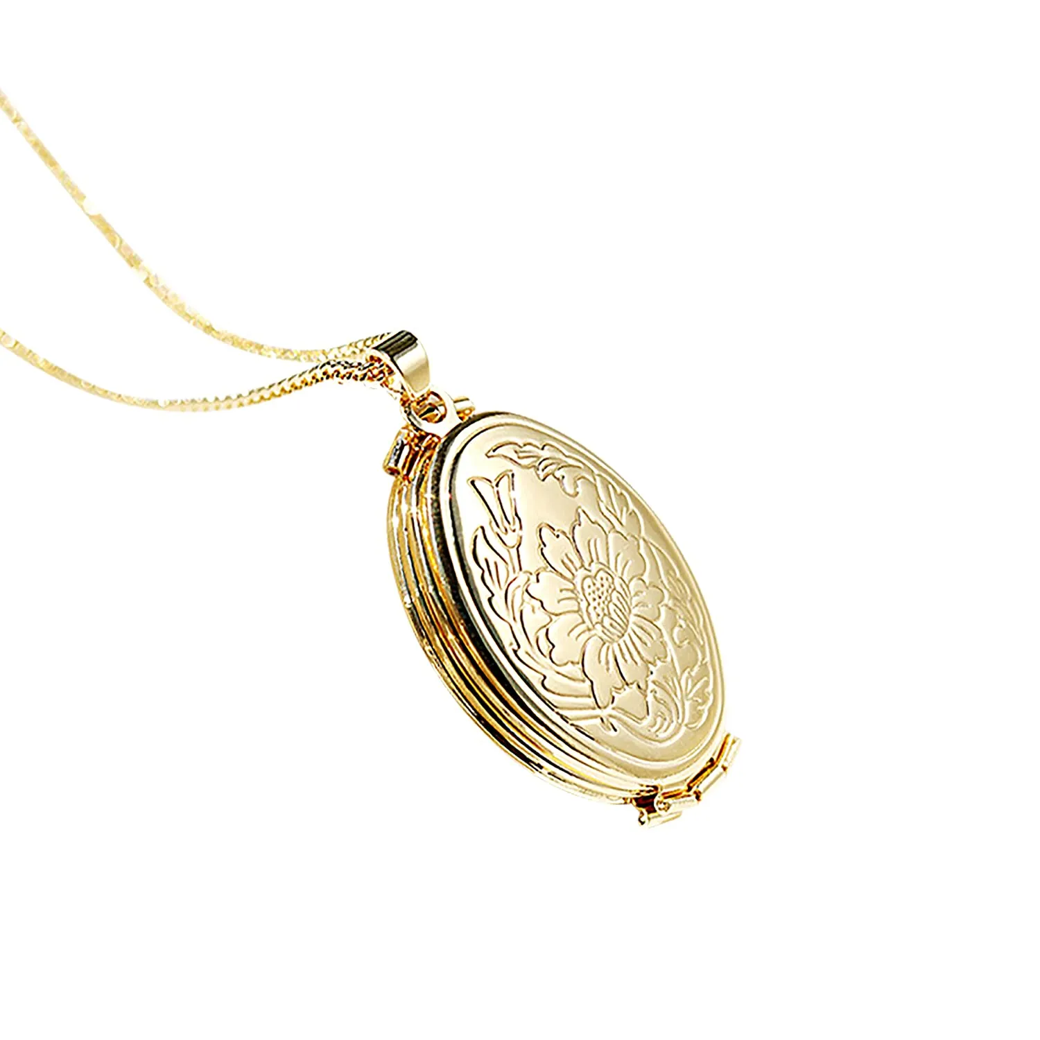 TOFBS Collana da Donna Medaglione Ciondolo Apribile Locket Portafoto Pendente in Acciaio Inox Rotondo Vintage Collana di Foto Argento Regalo per Ragazze Donne (Oro*4 foto) - immagine 5