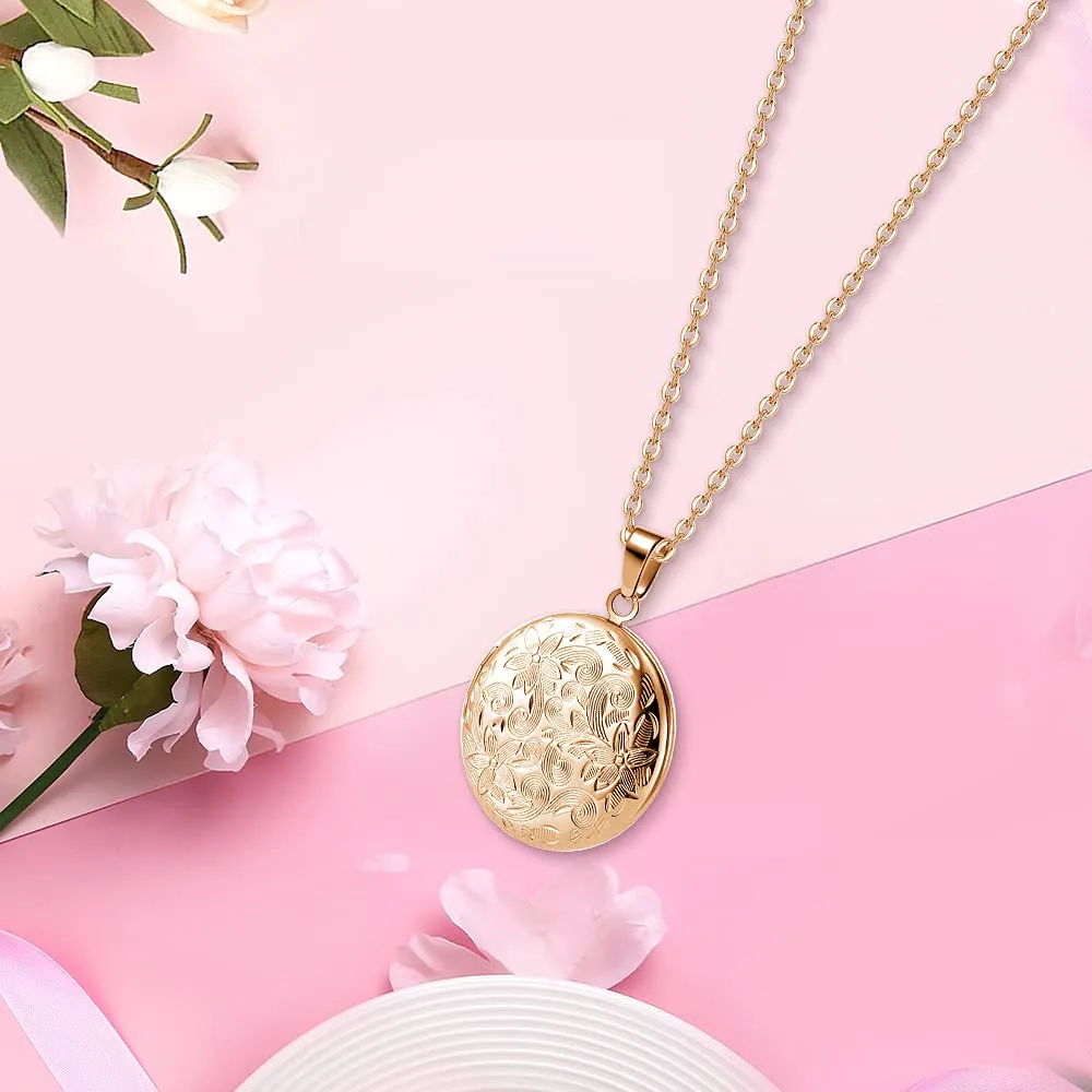 TOFBS Collana da Donna Medaglione Ciondolo Apribile Locket Portafoto Pendente in Acciaio Inox Rotondo Vintage Collana di Foto Argento Regalo per Ragazze Donne (Oro Rosa) - immagine 2