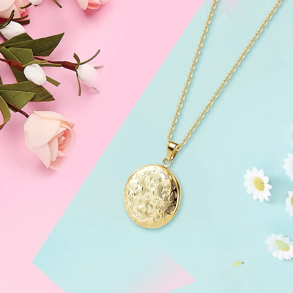 TOFBS Collana da Donna Medaglione Ciondolo Apribile Locket Portafoto Pendente in Acciaio Inox Rotondo Vintage Collana di Foto Argento Regalo per Ragazze Donne (Oro) - immagine 2