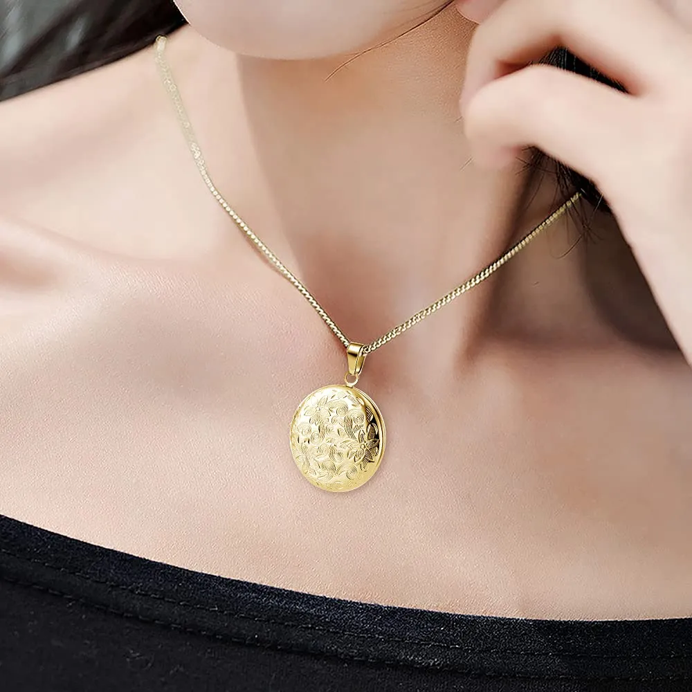TOFBS Collana da Donna Medaglione Ciondolo Apribile Locket Portafoto Pendente in Acciaio Inox Rotondo Vintage Collana di Foto Argento Regalo per Ragazze Donne (Oro) - immagine 4