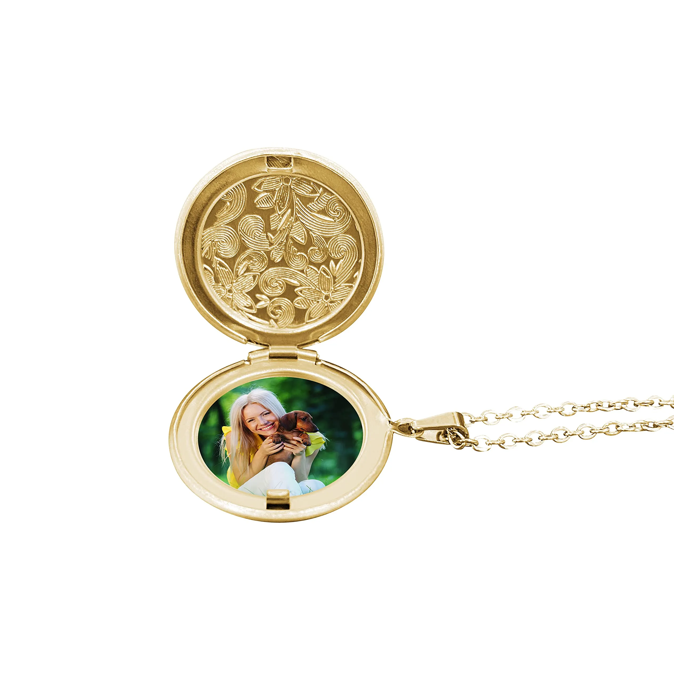 TOFBS Collana da Donna Medaglione Ciondolo Apribile Locket Portafoto Pendente in Acciaio Inox Rotondo Vintage Collana di Foto Argento Regalo per Ragazze Donne (Oro) - immagine 6