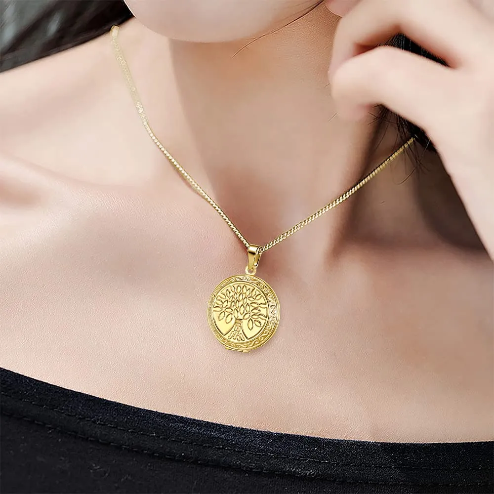 TOFBS Collana da Donna Medaglione Ciondolo Apribile Locket Portafoto Pendente in Acciaio Inox Rotondo Vintage Collana di Foto Argento Regalo per Ragazze Donne (Oro*Albero della vita) - immagine 4