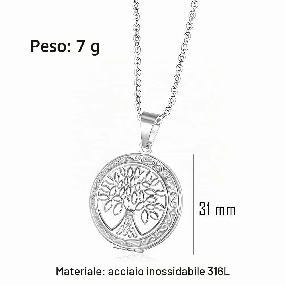 TOFBS Collana da Donna Medaglione Ciondolo Apribile Locket Portafoto Pendente in Acciaio Inox Rotondo Vintage Collana di Foto Argento Regalo per Ragazze Donne (Argento*Albero della vita) - immagine 7