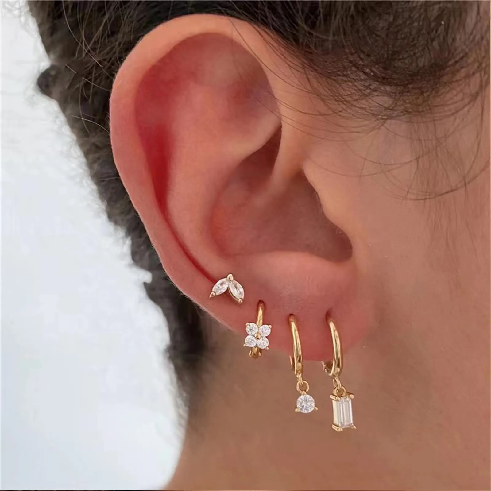 Orecchini Cerchio Oro Con Cubic Zirconia Goccia, Orecchini Anallergici Donna Per Donne 14K Orecchini Donna Cerchio Piccolo Per Ragazze e Uomini 2 PZ - immagine 4