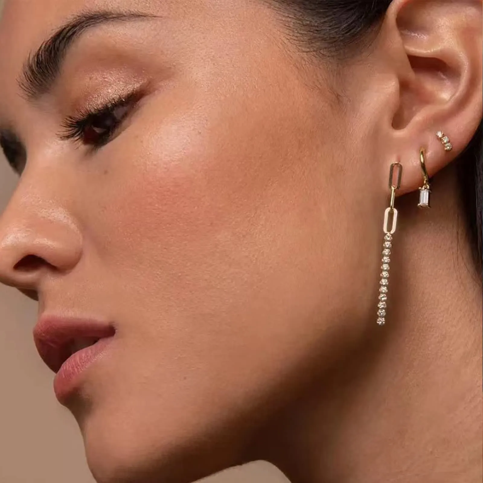 Orecchini Cerchio Oro Con Cubic Zirconia Goccia, Orecchini Anallergici Donna Per Donne 14K Orecchini Donna Cerchio Piccolo Per Ragazze e Uomini 2 PZ - immagine 6