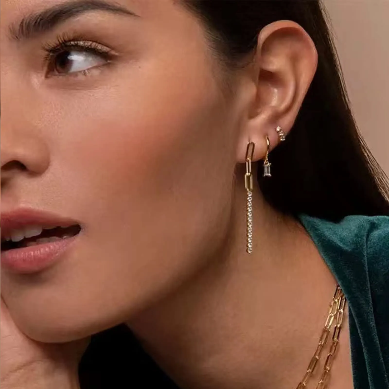 Orecchini Cerchio Oro Con Cubic Zirconia Goccia, Orecchini Anallergici Donna Per Donne 14K Orecchini Donna Cerchio Piccolo Per Ragazze e Uomini 2 PZ - immagine 7