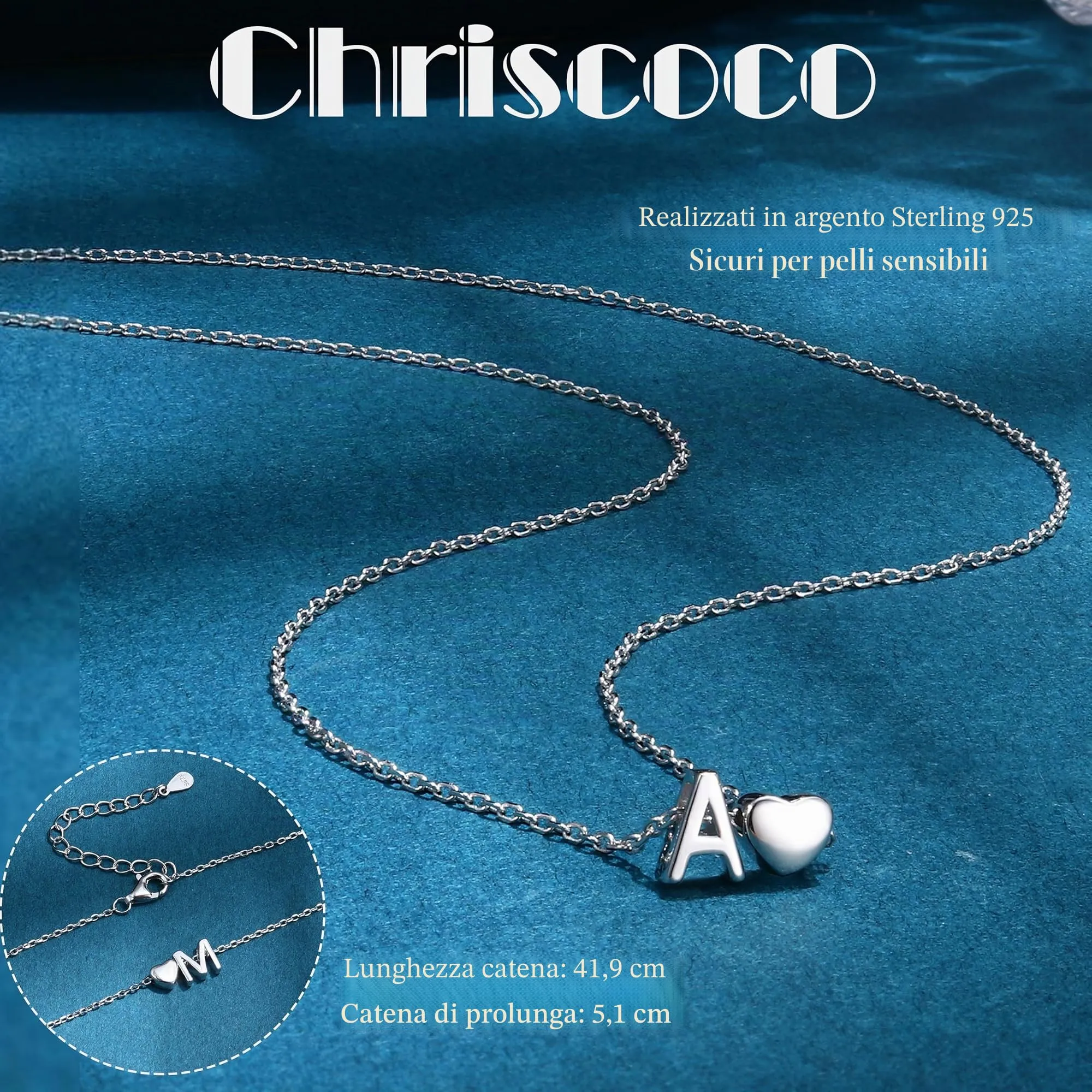 Chriscoco Collana Argento 925 Donna Ragazza Collana con Iniziale - immagine 2