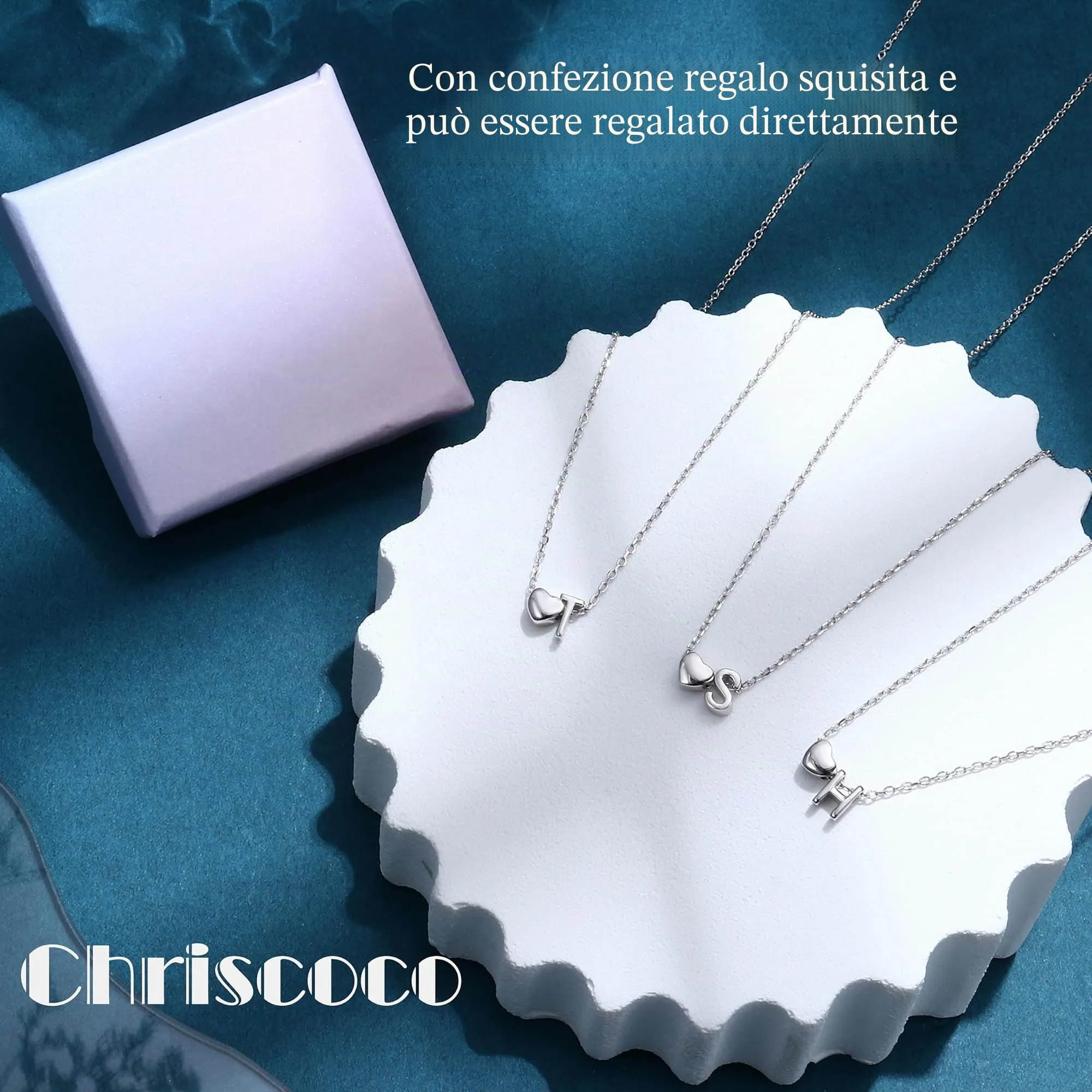 Chriscoco Collana Argento 925 Donna Ragazza Collana con Iniziale - immagine 2