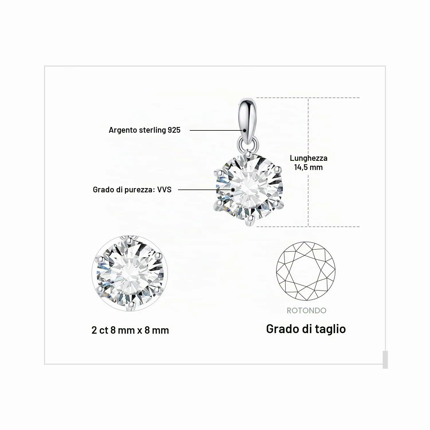 JewelryPalace 2ct Collana Solitario Donna Argento 925 con Cubica Zirconia, Collana Ciondolo Pietra a Taglio Rotondo con Catena Veneziana 45cm, Collane Pendenti in Argento Set Gioielli Donna - immagine 2