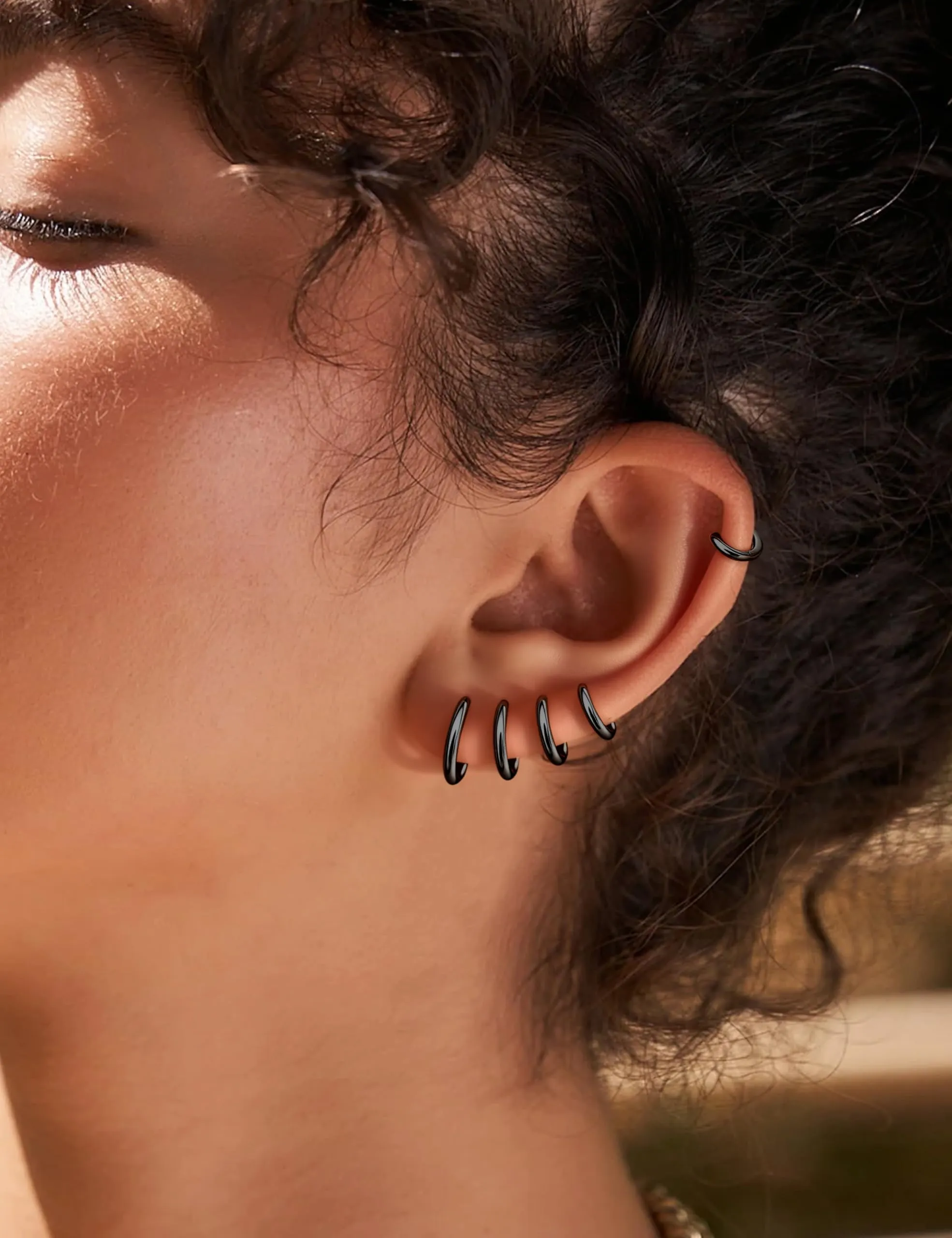 KRFY Piccoli Orecchini Cerchio per Donna Uomo Set acciaio inossidabile Cartilagine Huggie Orecchini 6/7/8/9/10MM Daith Helix Piercing Anello Gioielli Orecchini Dormienti a Cerniera Cerchi Color argento-b - immagine 3
