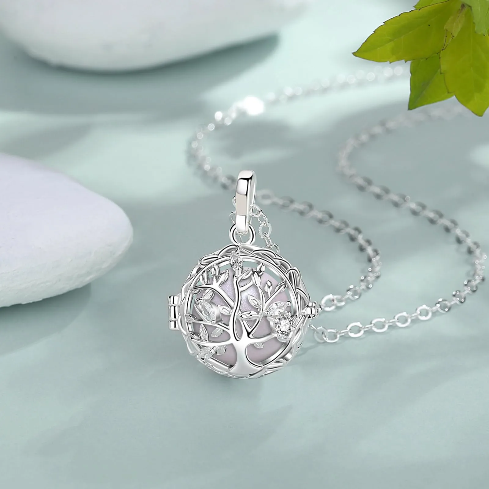 AEONSLOVE Collana Chiama Angeli Gravidanza Richiamo degli Angeli Gravidanza Ciondolo Mamma Incinta Bola Messicana Albero della Vita per Futura Neo Mamma Maternita (perla) - immagine 2