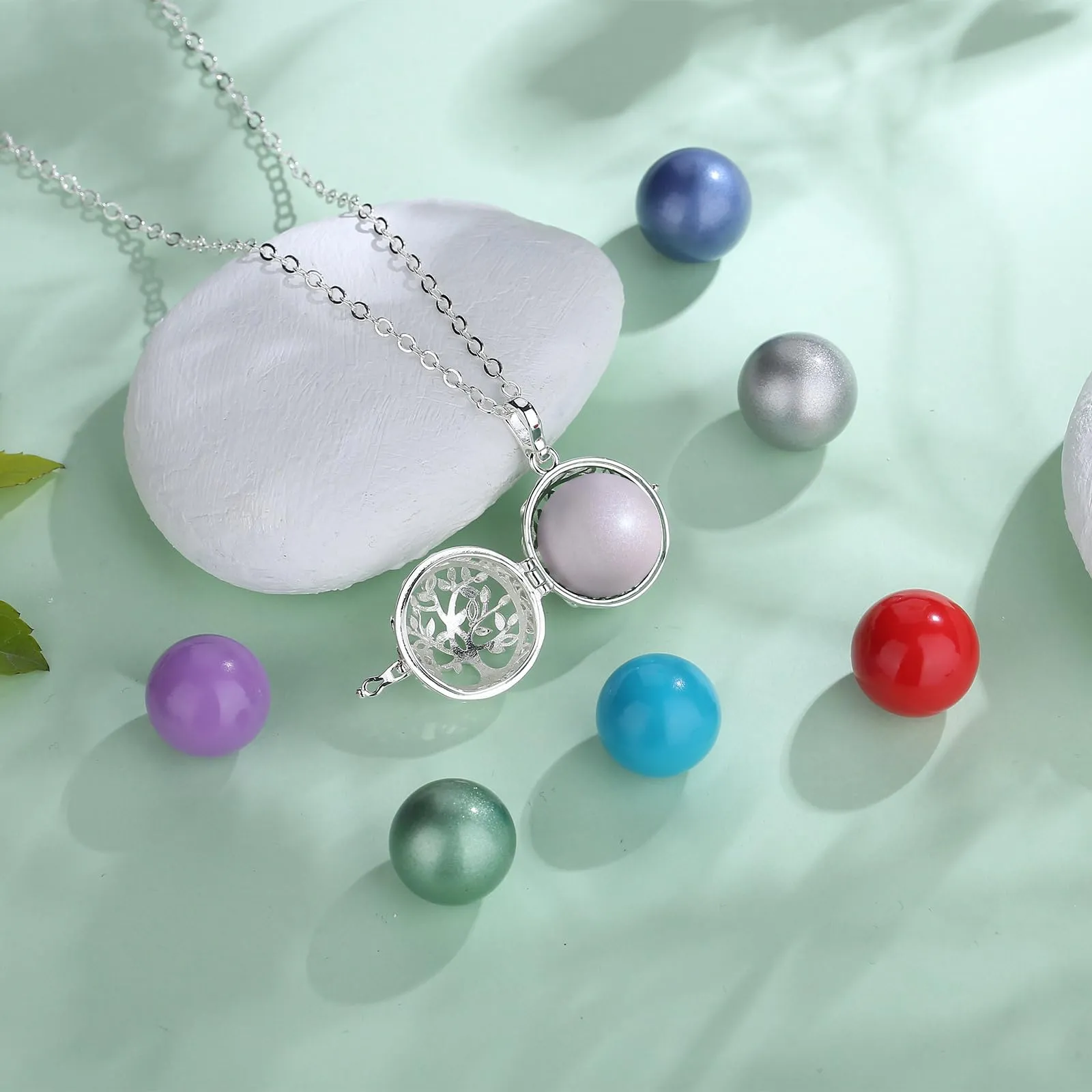 AEONSLOVE Collana Chiama Angeli Gravidanza Richiamo degli Angeli Gravidanza Ciondolo Mamma Incinta Bola Messicana Albero della Vita per Futura Neo Mamma Maternita (perla) - immagine 3