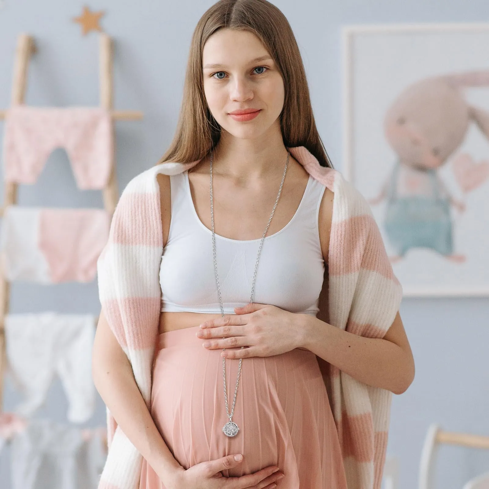 AEONSLOVE Collana Chiama Angeli Gravidanza Richiamo degli Angeli Gravidanza Ciondolo Mamma Incinta Bola Messicana Albero della Vita per Futura Neo Mamma Maternita (perla) - immagine 4