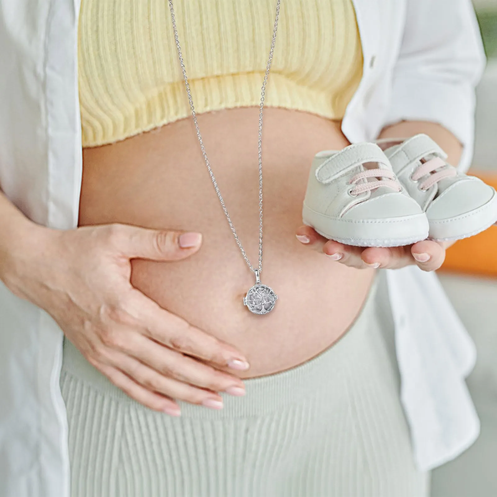 AEONSLOVE Collana Chiama Angeli Gravidanza Richiamo degli Angeli Gravidanza Ciondolo Mamma Incinta Bola Messicana Albero della Vita per Futura Neo Mamma Maternita (perla) - immagine 6