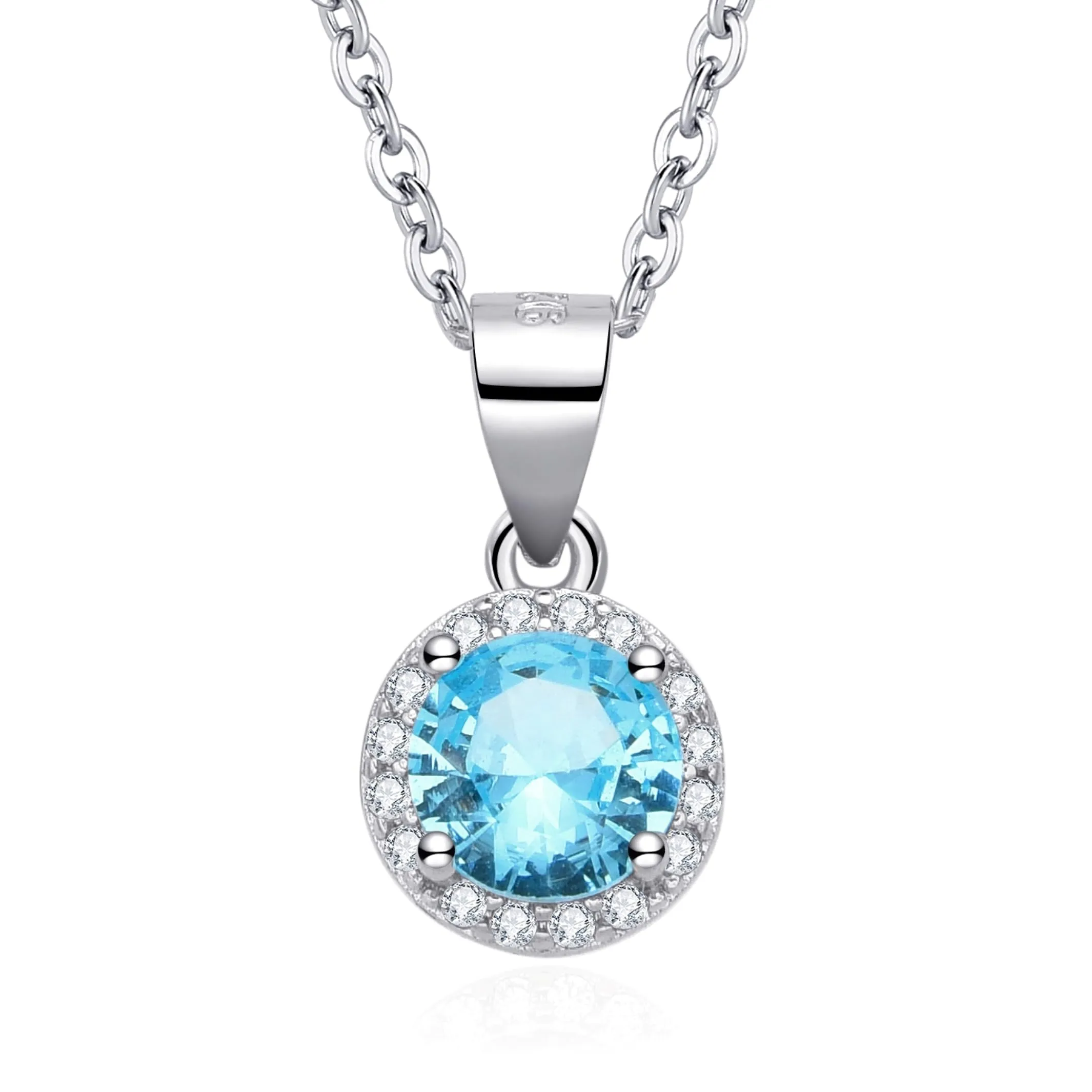 Dada Gioielli - Collana Rotondo 9mm Punto Luce Argento 925 Con Zirconi Brillanti Catenina 45+5cm (Azzurro Acquamarina) - immagine 1