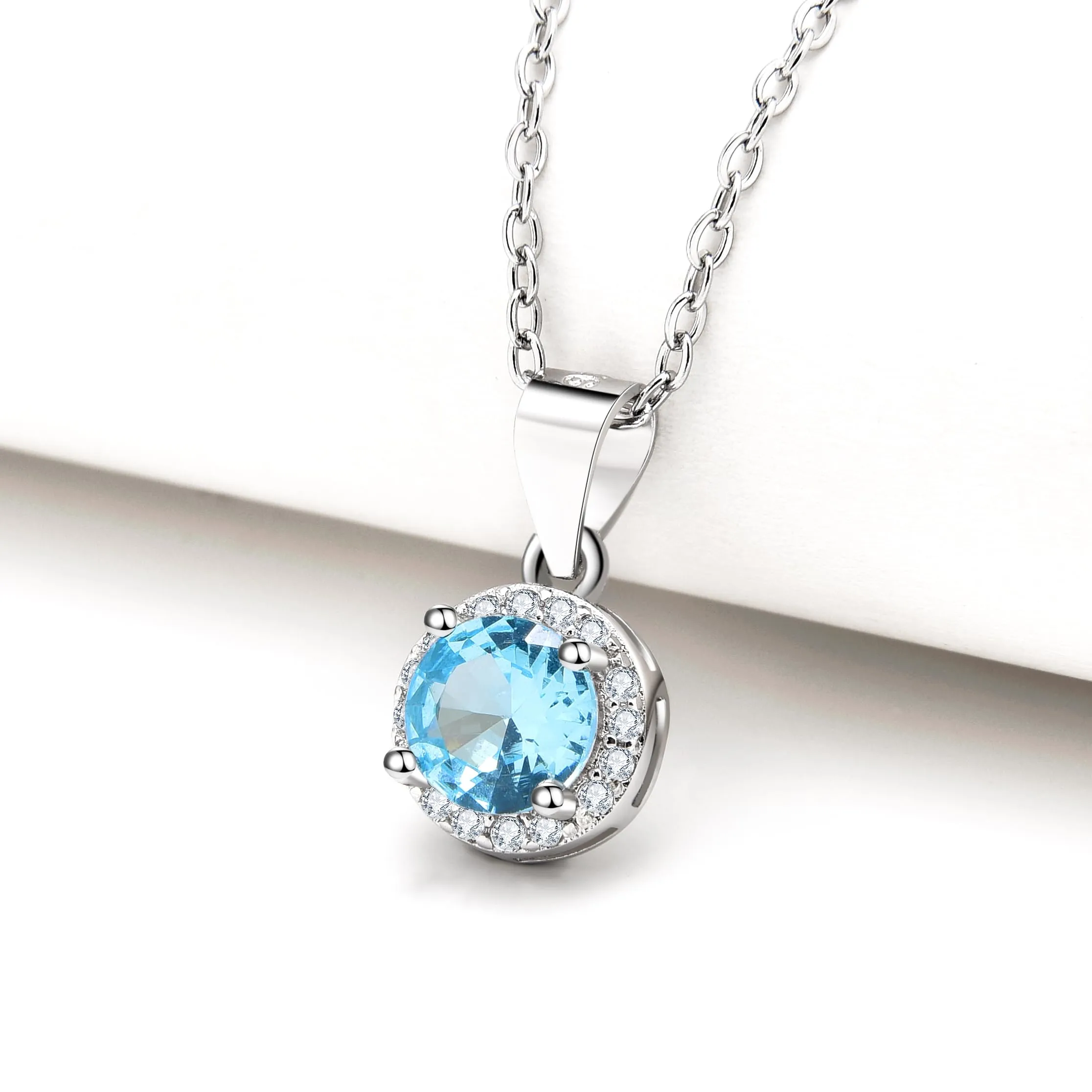 Dada Gioielli - Collana Rotondo 9mm Punto Luce Argento 925 Con Zirconi Brillanti Catenina 45+5cm (Azzurro Acquamarina) - immagine 5