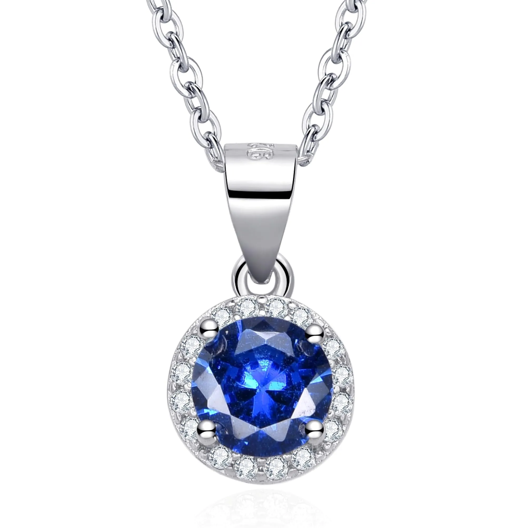 Dada Gioielli - Collana Rotondo 9mm Punto Luce Argento 925 Con Zirconi Brillanti Catenina 45+5cm (Blu Zaffiro) - immagine 1