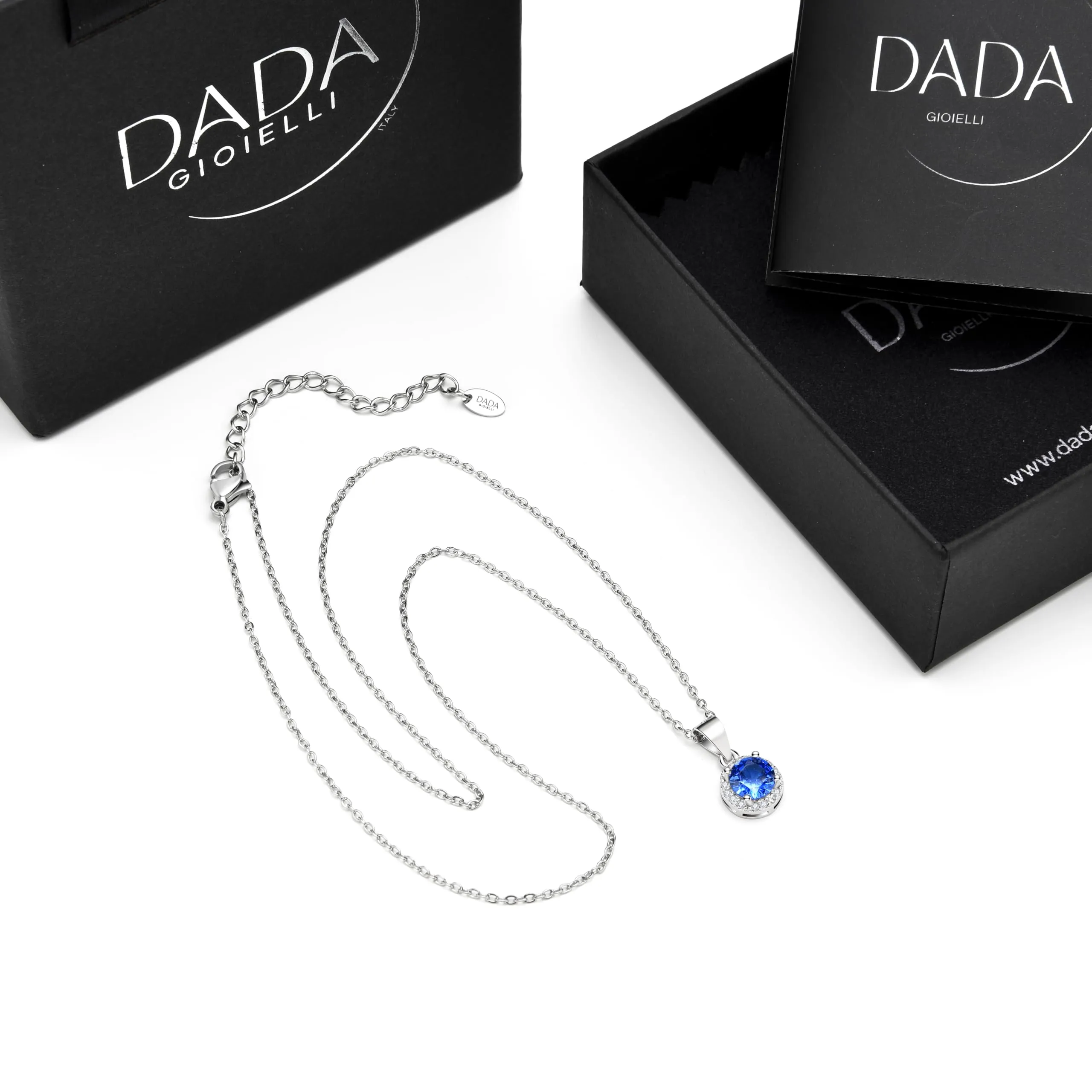 Dada Gioielli - Collana Rotondo 9mm Punto Luce Argento 925 Con Zirconi Brillanti Catenina 45+5cm (Blu Zaffiro) - immagine 7