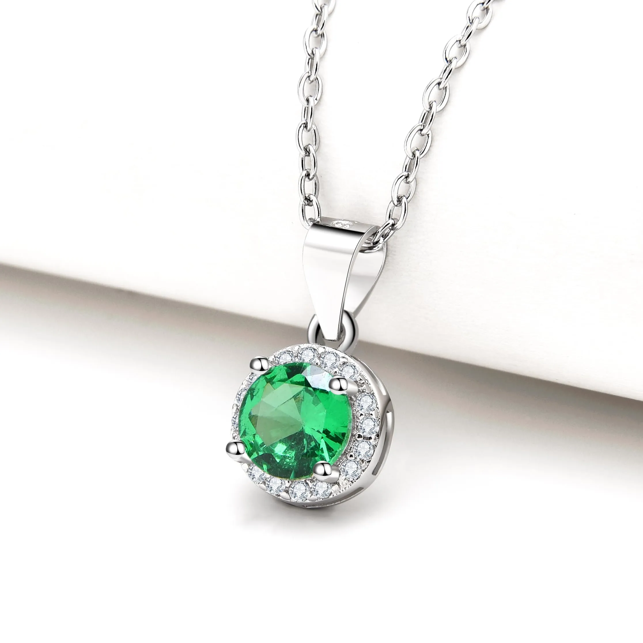 Dada Gioielli - Collana Rotondo 9mm Punto Luce Argento 925 Con Zirconi Brillanti Catenina 45+5cm (Verde Smeraldo) - immagine 5