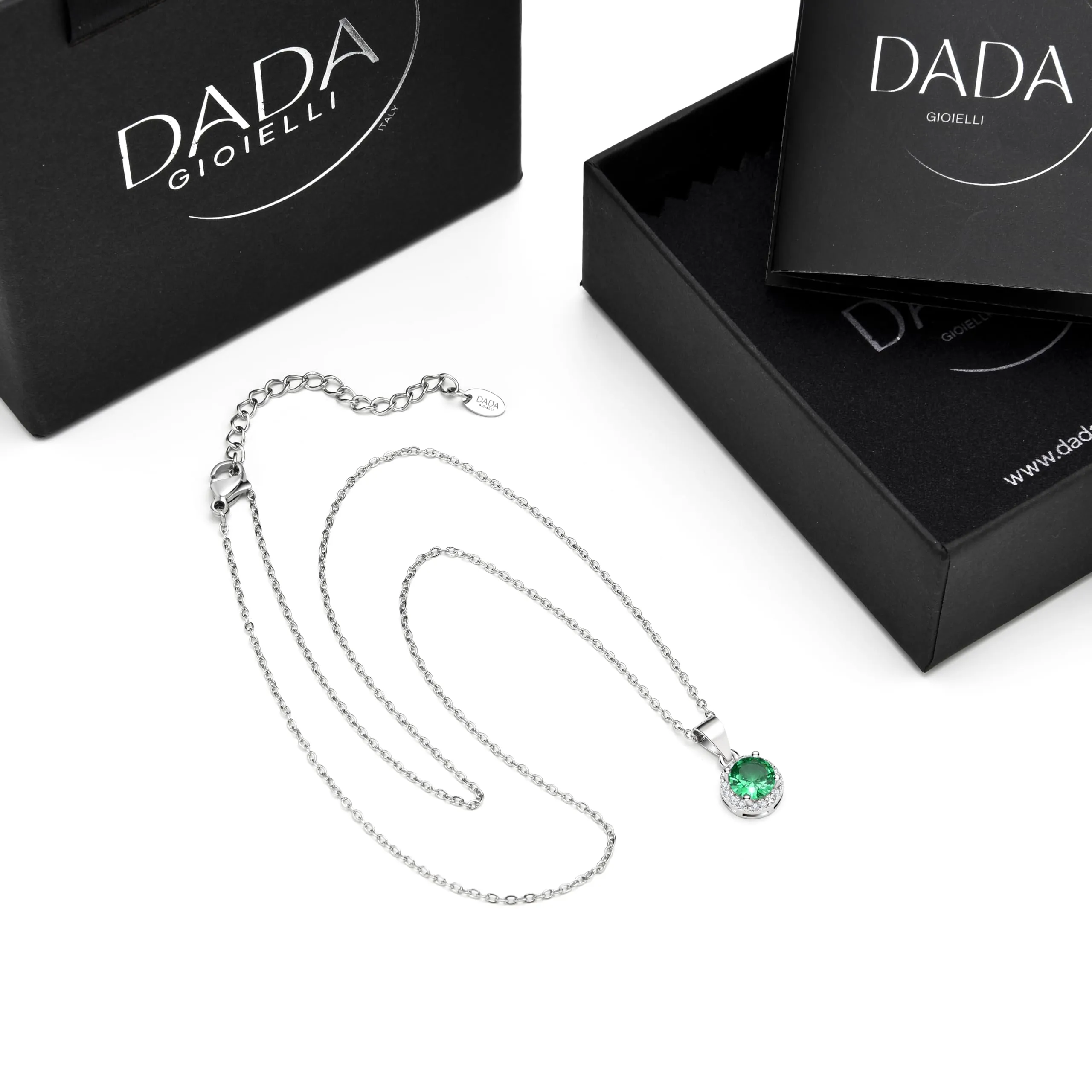 Dada Gioielli - Collana Rotondo 9mm Punto Luce Argento 925 Con Zirconi Brillanti Catenina 45+5cm (Verde Smeraldo) - immagine 7