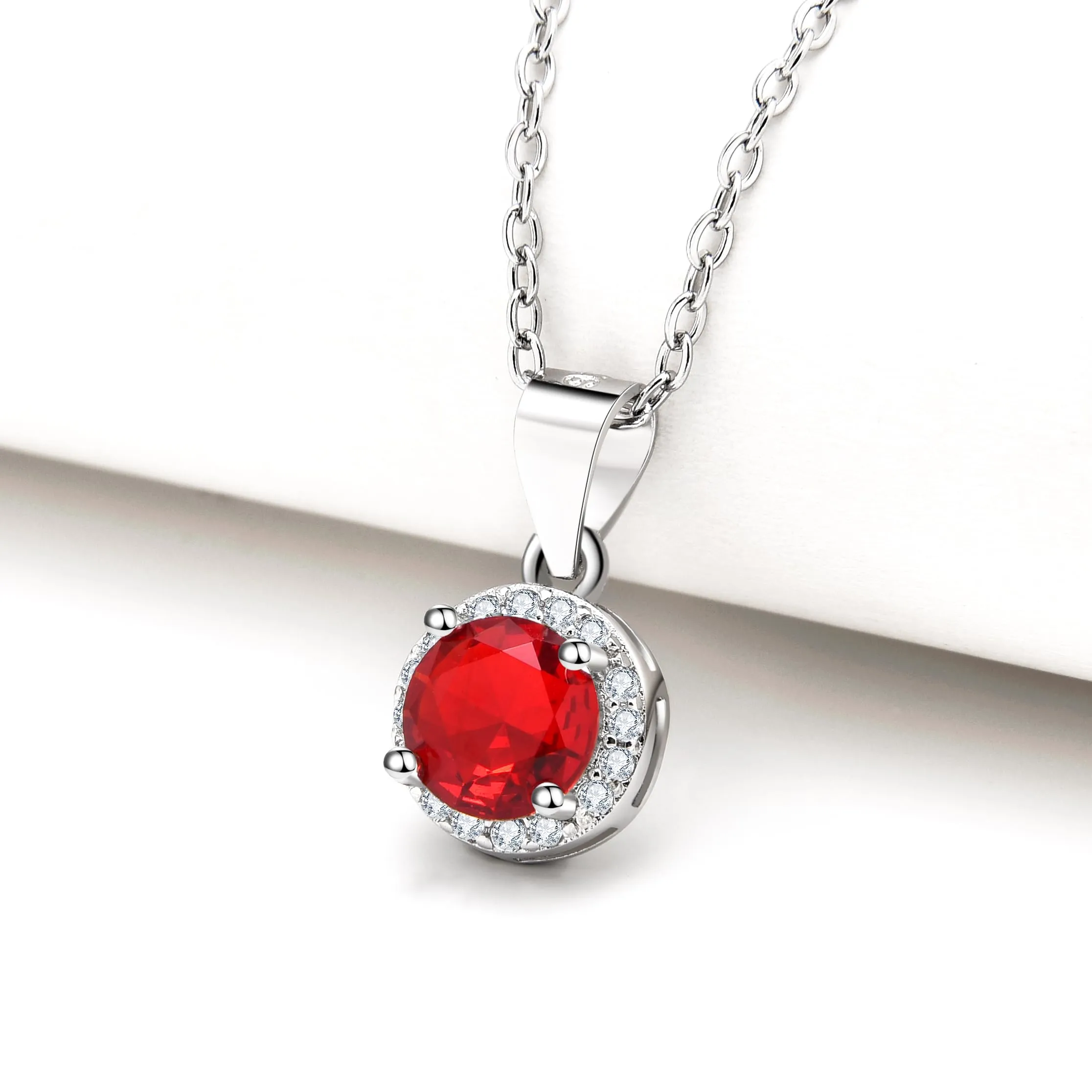 Dada Gioielli - Collana Rotondo 9mm Punto Luce Argento 925 Con Zirconi Brillanti Catenina 45+5cm (Rosso Rubino) - immagine 4