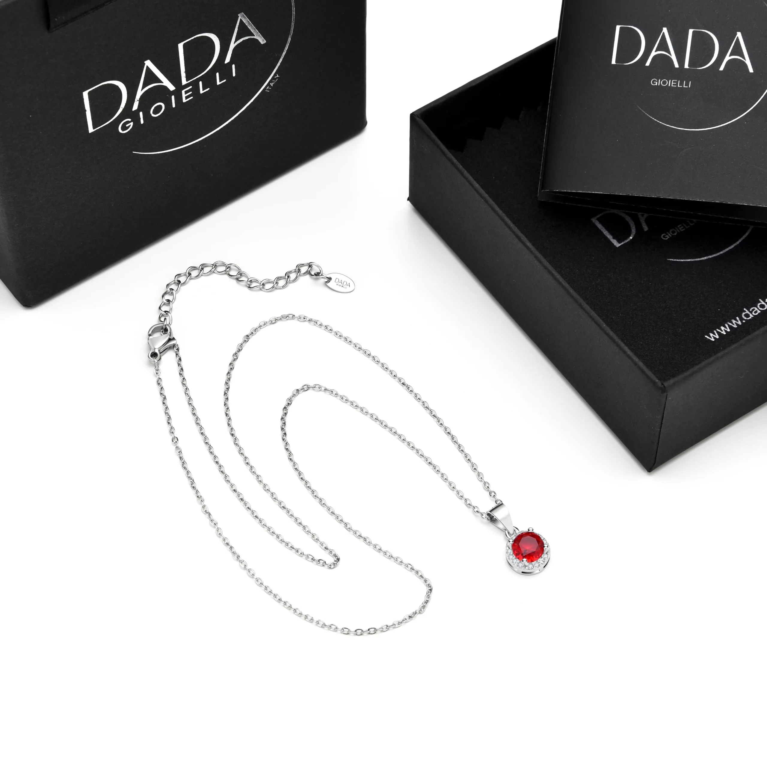Dada Gioielli - Collana Rotondo 9mm Punto Luce Argento 925 Con Zirconi Brillanti Catenina 45+5cm (Rosso Rubino) - immagine 7