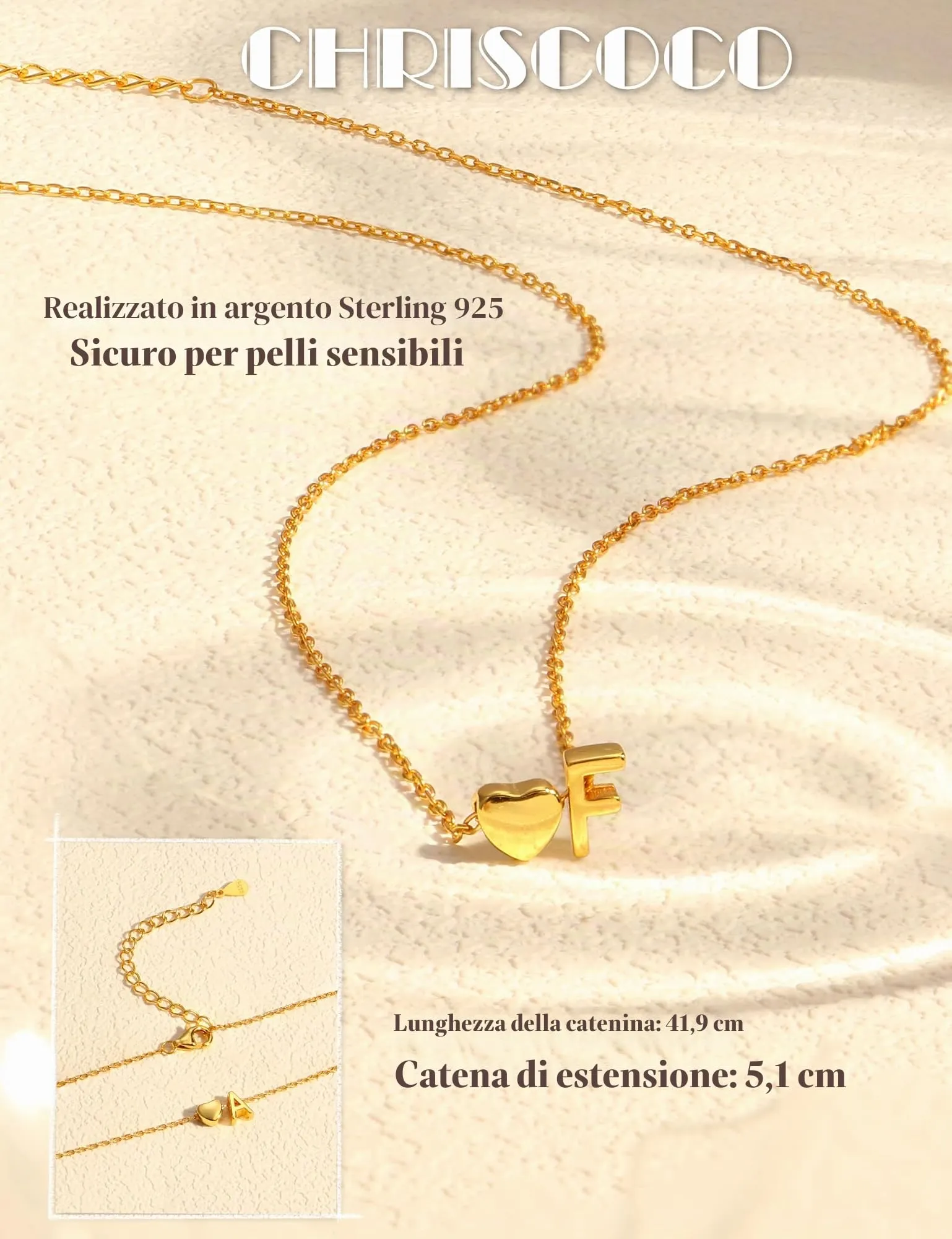 Chriscoco Collana Argento 925 Donna Ragazza Collana con Iniziale - immagine 5