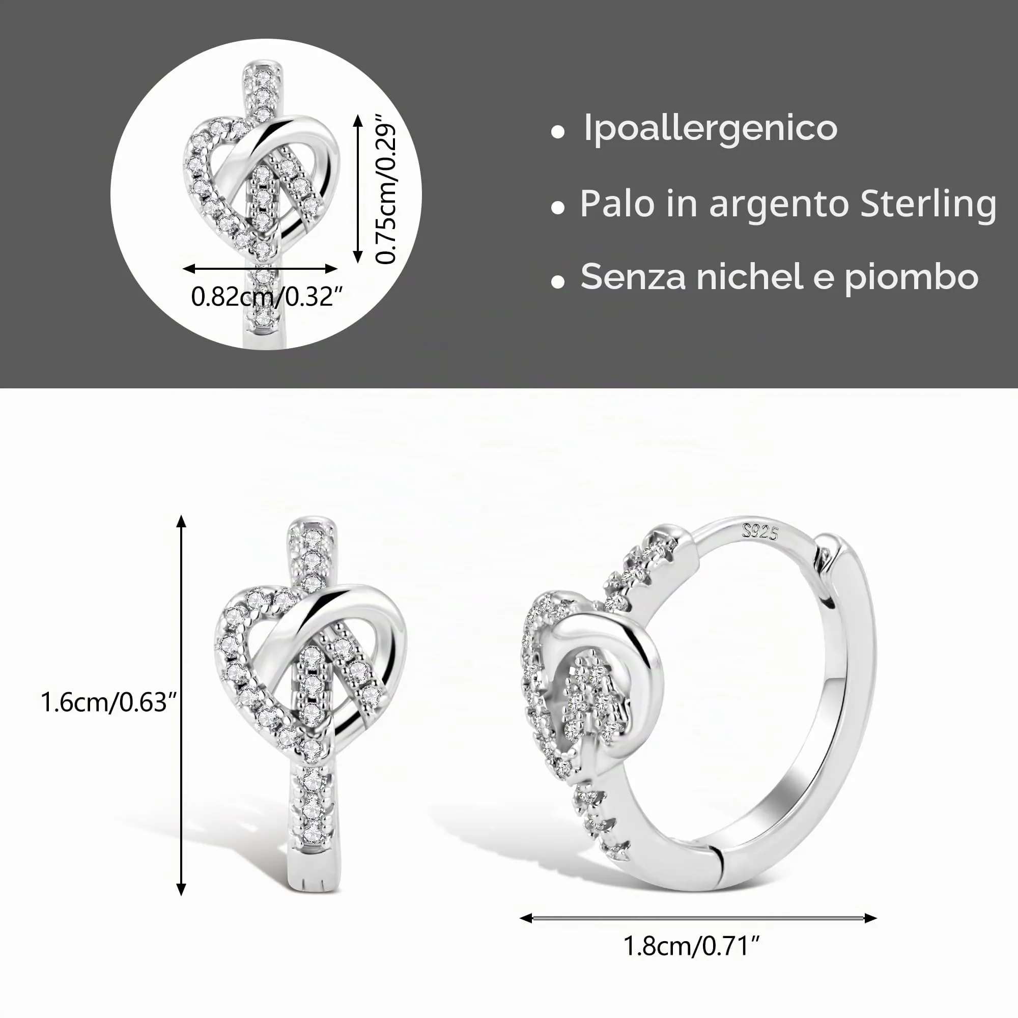 ALEXCRAFT Orecchini Cerchio Donna Argento Cuore Intrecciato Huggie Piccoli - immagine 2