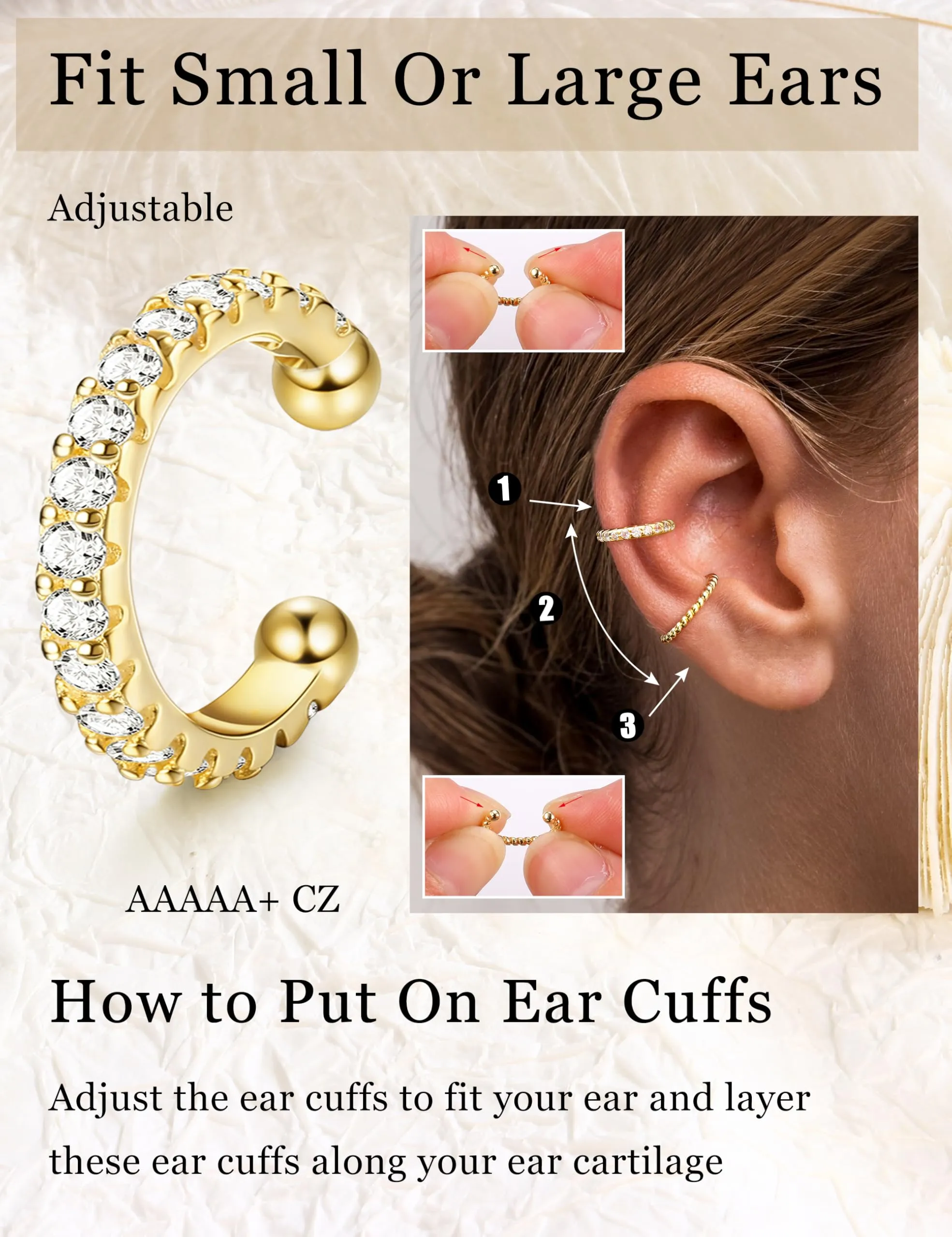 Chriscoco Ear Cuff Orecchini Donna Orecchini Senza Buco Earcuff Dorati - immagine 2