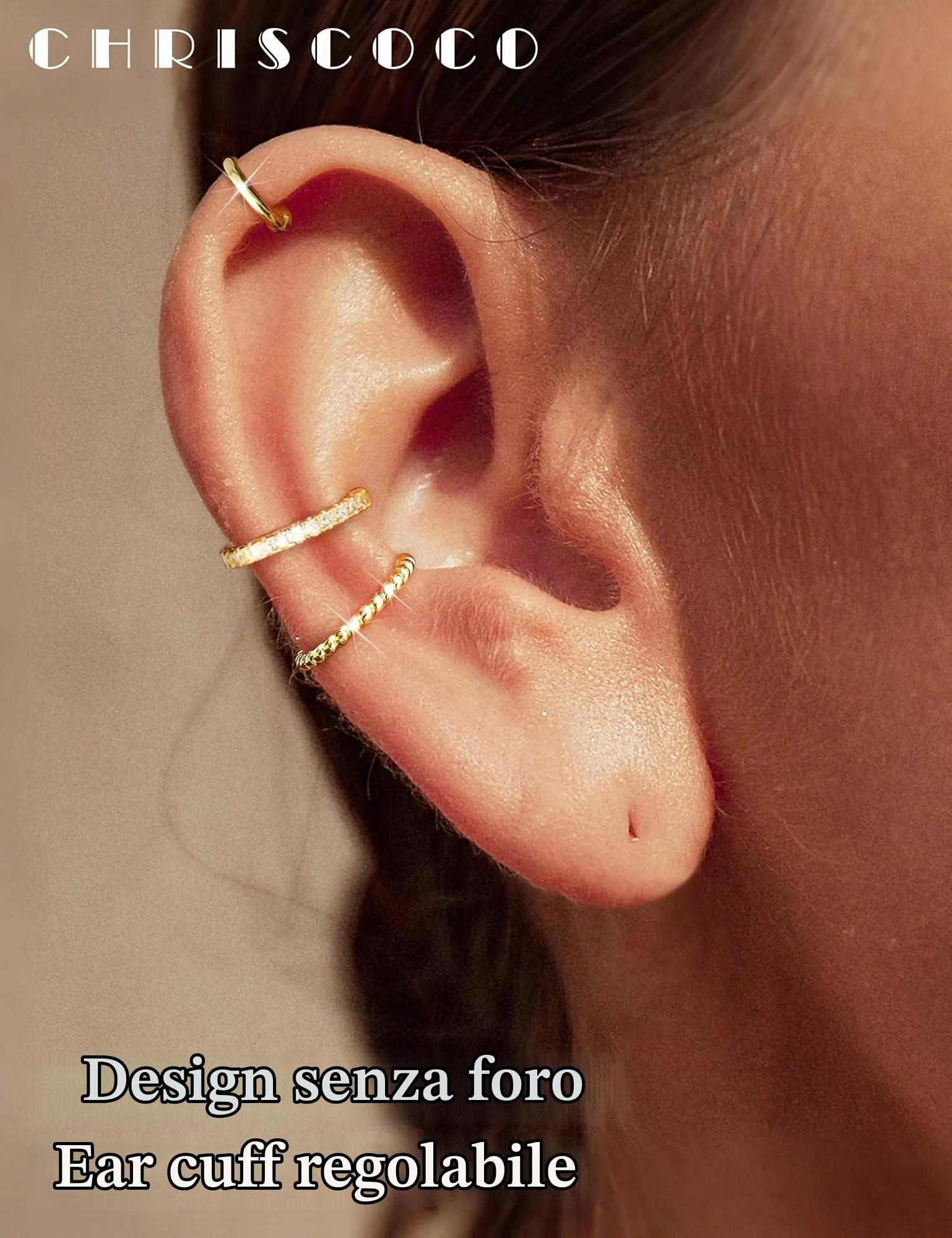 Chriscoco Ear Cuff Orecchini Donna Orecchini Senza Buco Earcuff Dorati - immagine 5