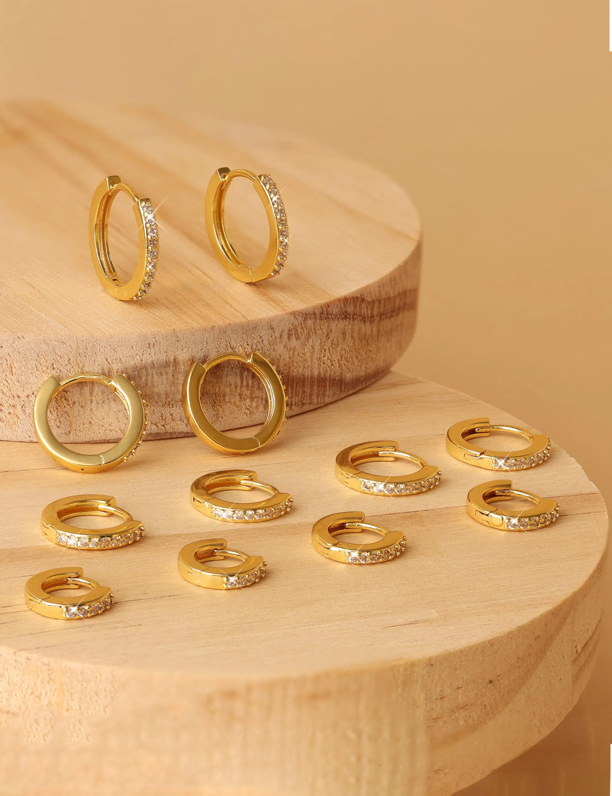 FANCH 6Paia Orecchini Cerchio Argento 925 per Donna Uomo Set Orecchini Cerchio Piccoli 14K Placcato Oro Cubic Zirconia Ipoallergenico Cartilage Daith Helix Piercing Orecchino 6/7/8/9/10/12mm Oro - immagine 7