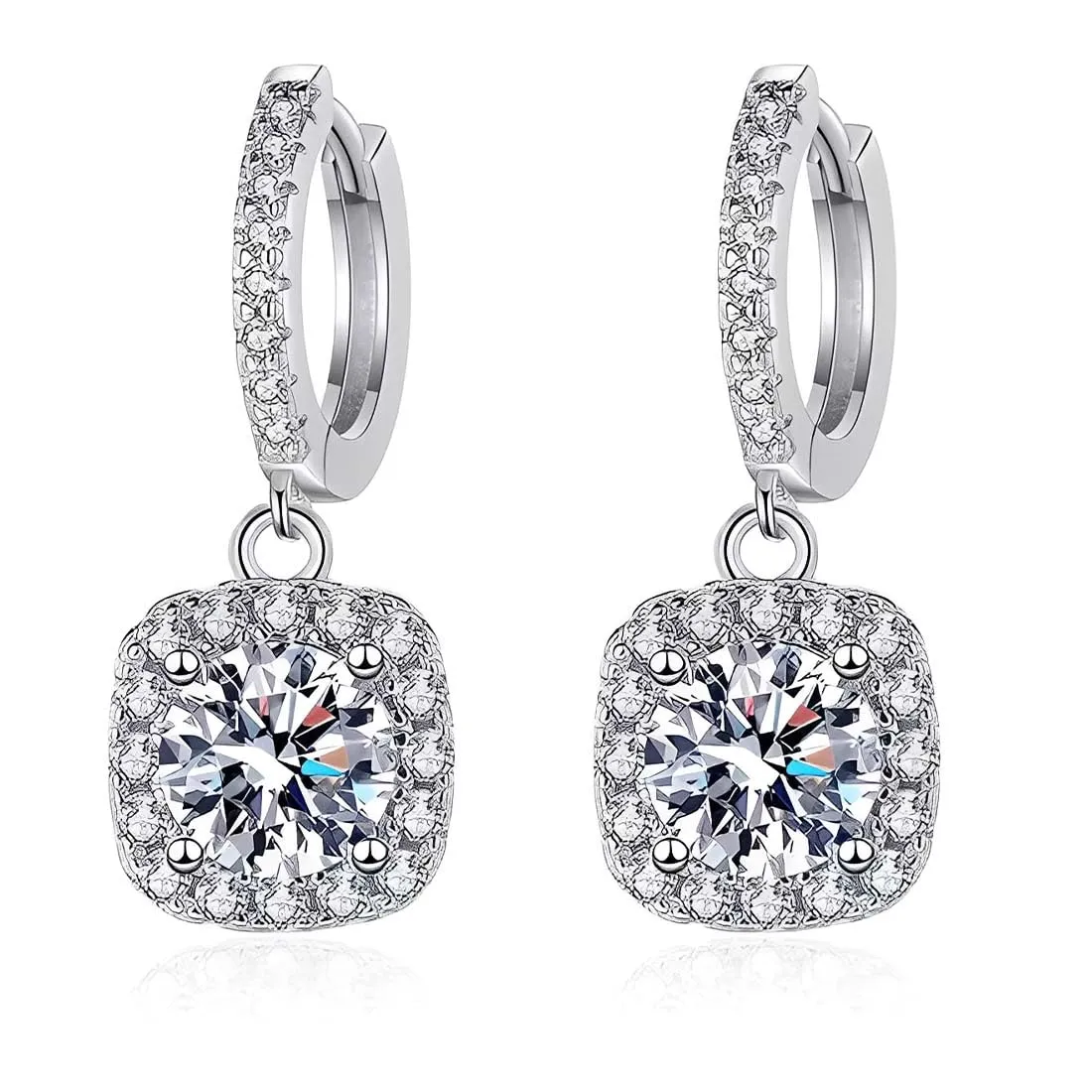 1 Paia Orecchini Pendenti in Moissanite per Donna, Orecchini Donna Argento 925, Diamante in Moissanite da 1 CT, Coltivato in Laboratorio, in Argento, Regalo di Gioielli - immagine 1